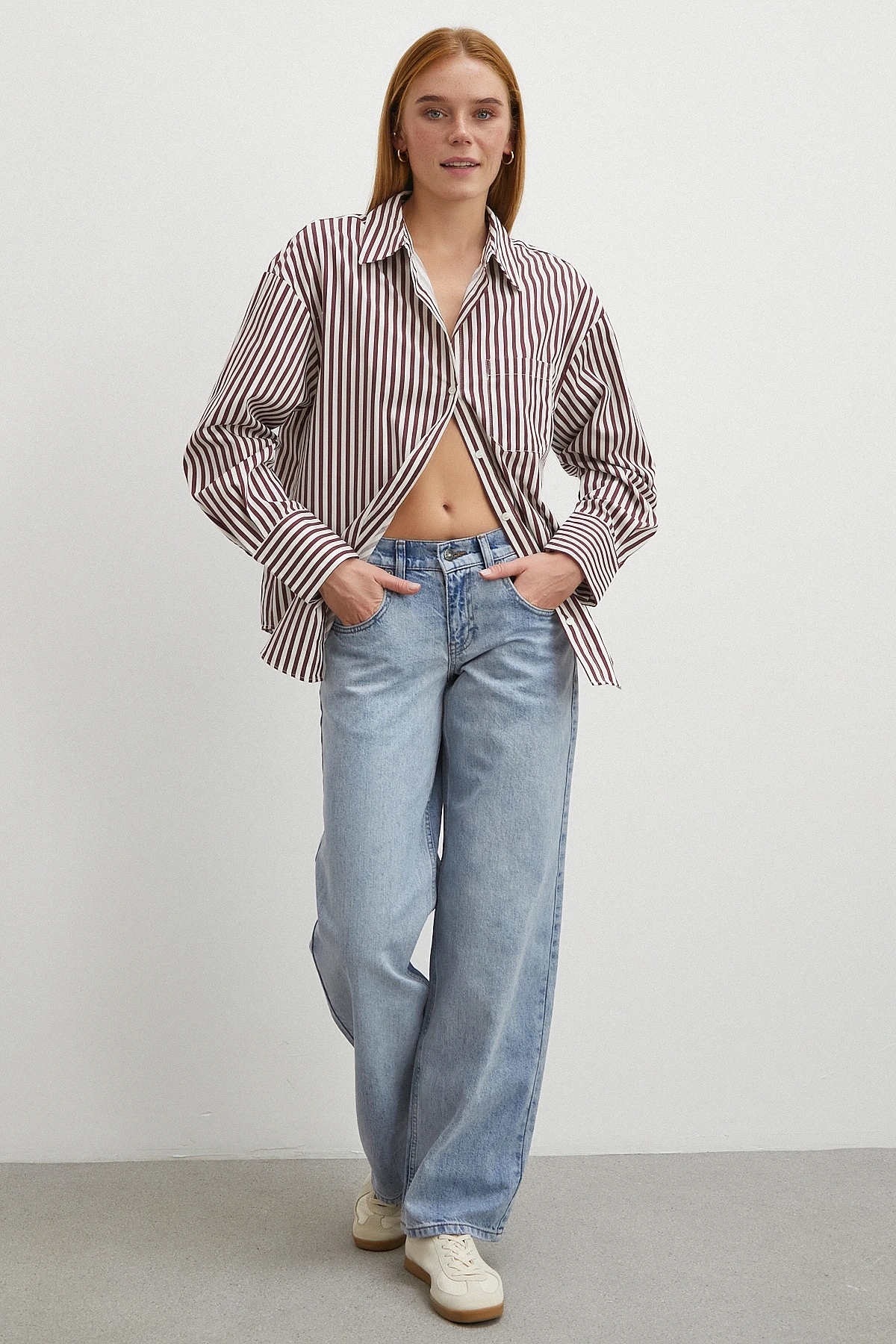 Düşük Bel Wide Leg Jean Mavi