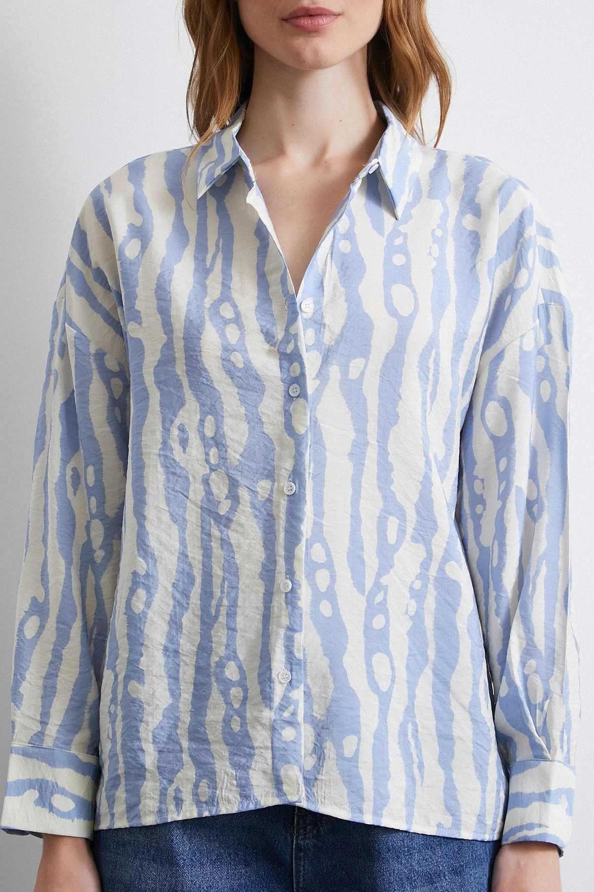 Zebra Desen Modal Gömlek Mavi