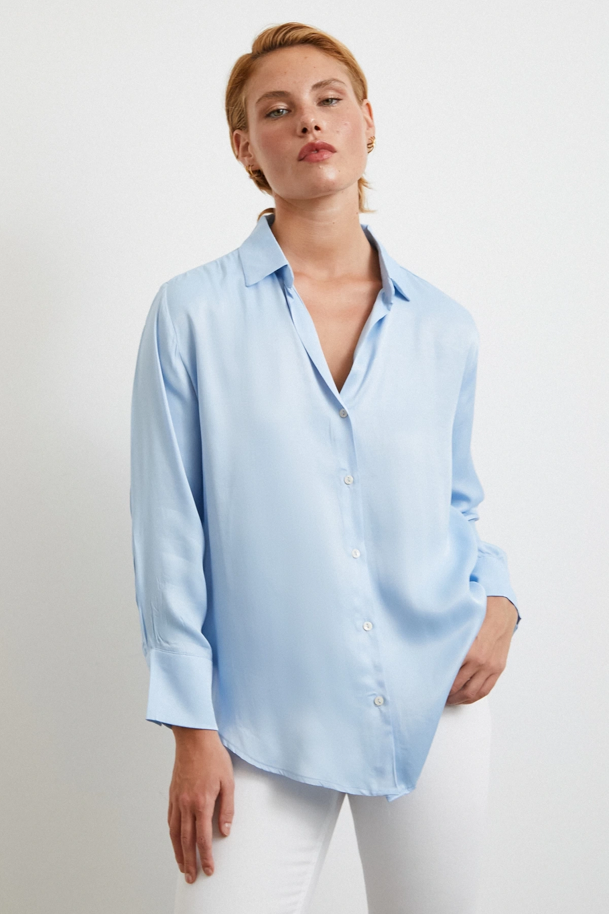 Viskon Saten Gömlek Mavi