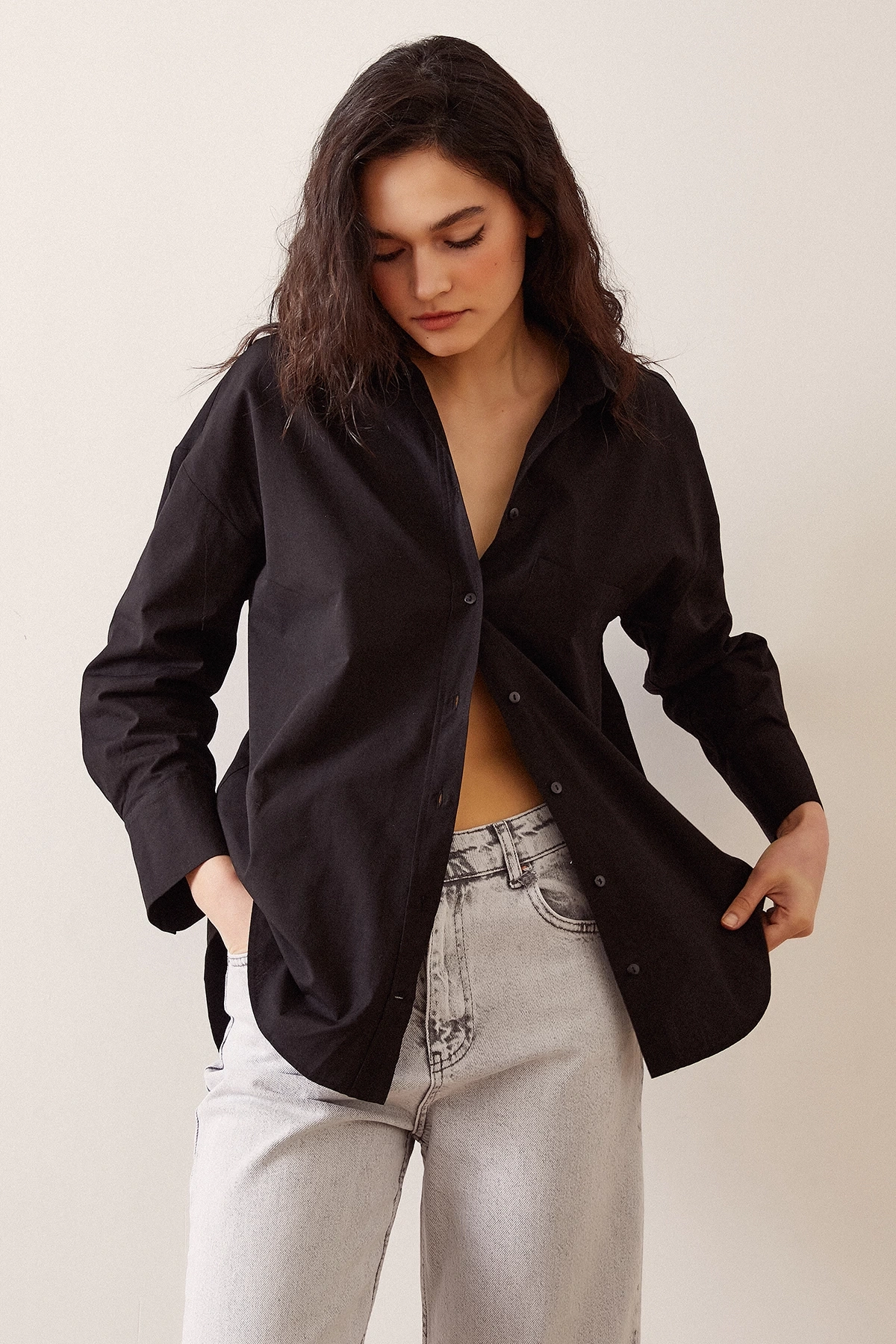 Basic Poplin Gömlek Siyah