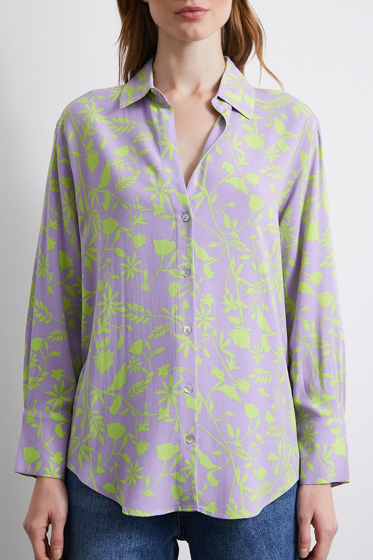 Orman Desenli Gömlek Mor