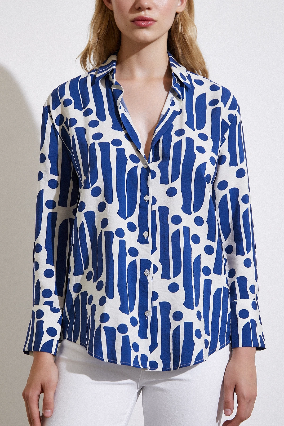 Modern Desen Modal Gömlek Mavi