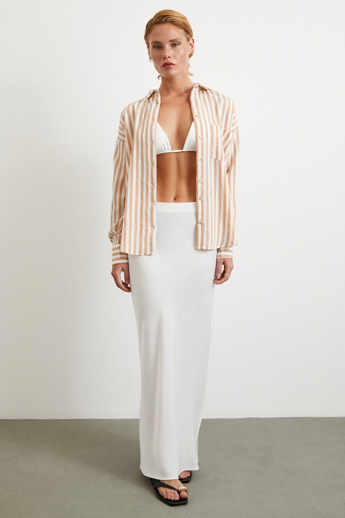 Multi Çizgili Cepli Gömlek Camel