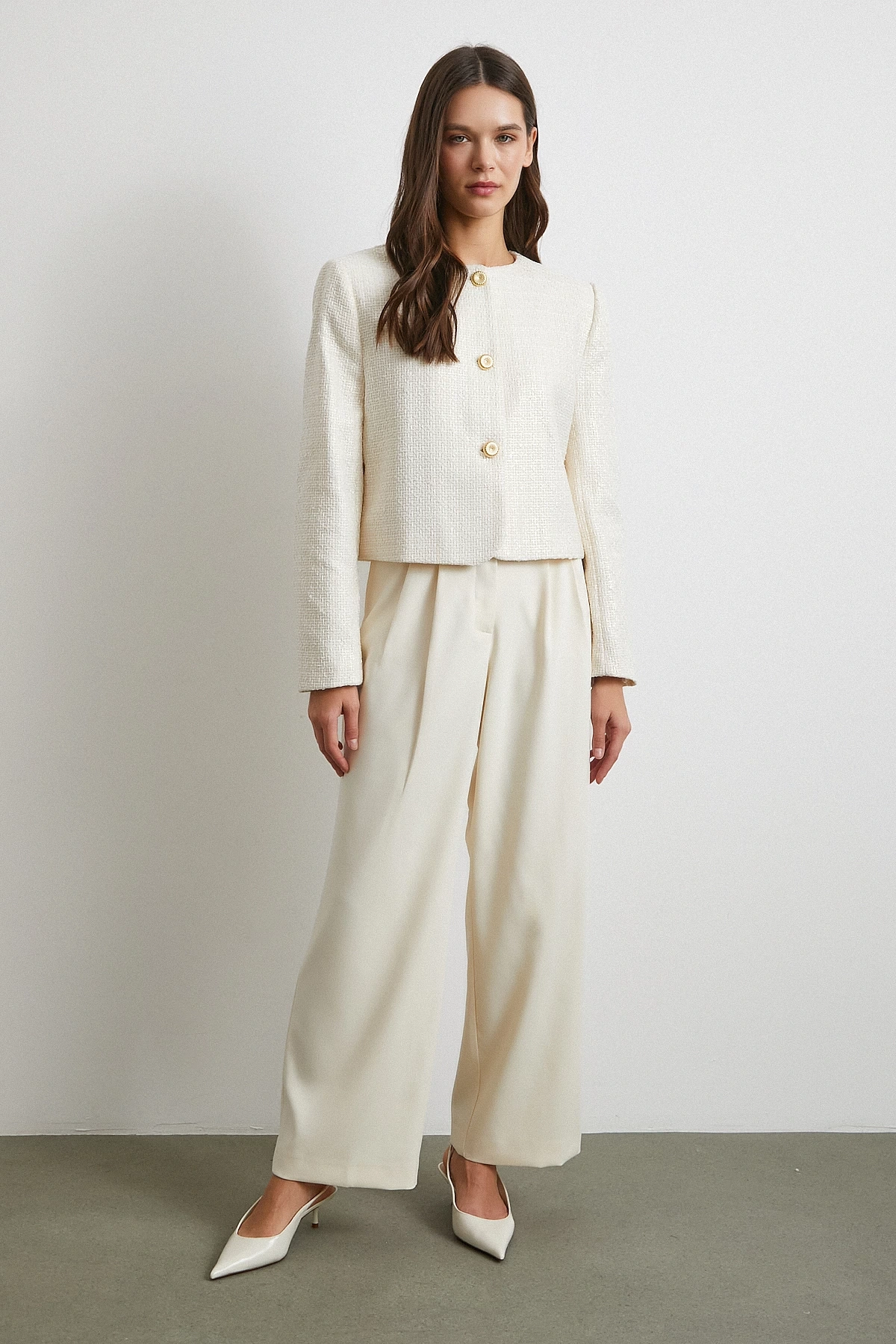 Koton Düğmeli Uzun Kollu Ceket Ekru