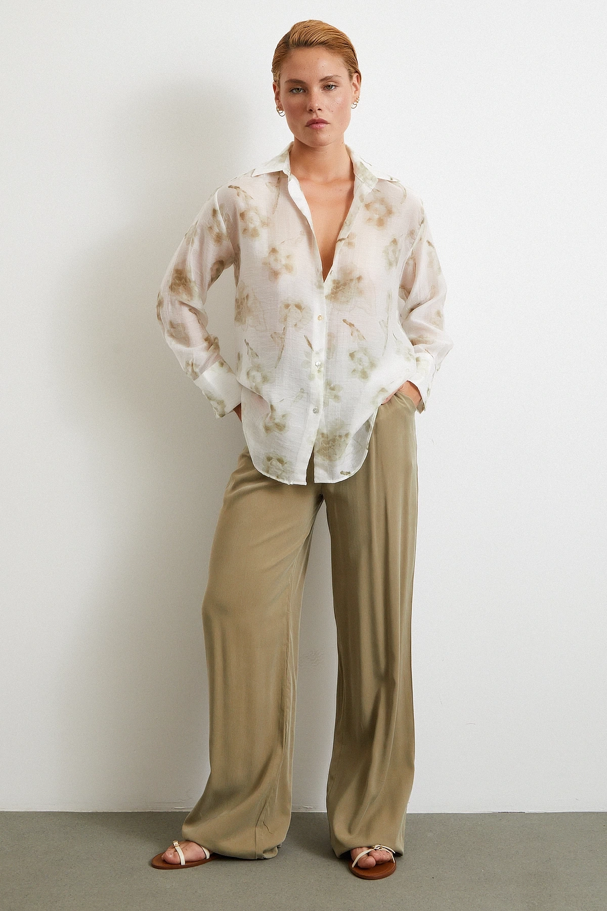 Organze Desenli Tül Gömlek Yeşil