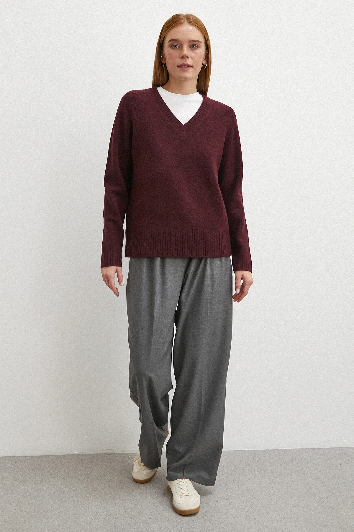 Yüksek Bel Pileli Palazzo Pantolon Gri