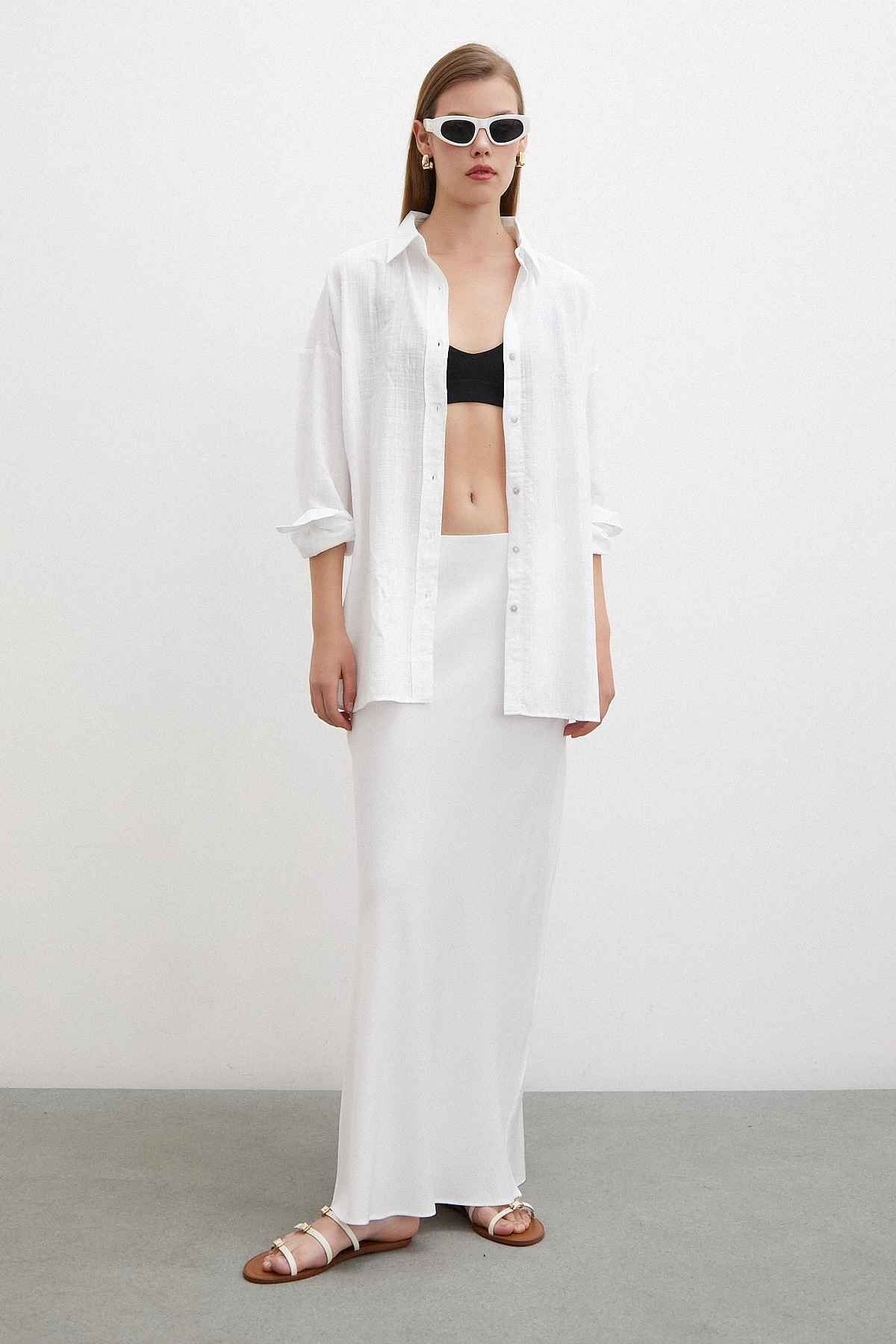 Oversize Keten Gömlek Beyaz