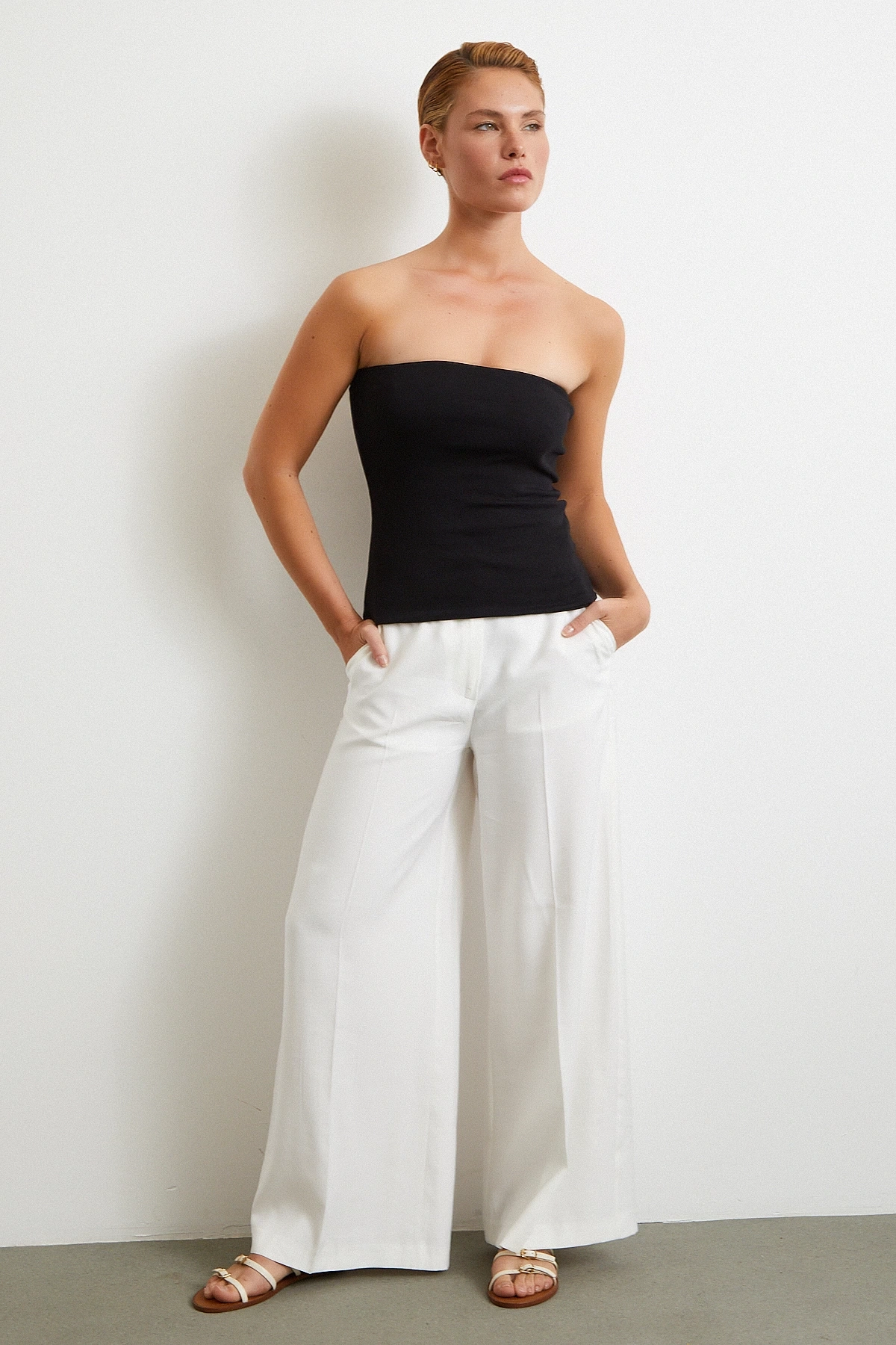 Geniş Paça Palazzo Pantolon Ekru