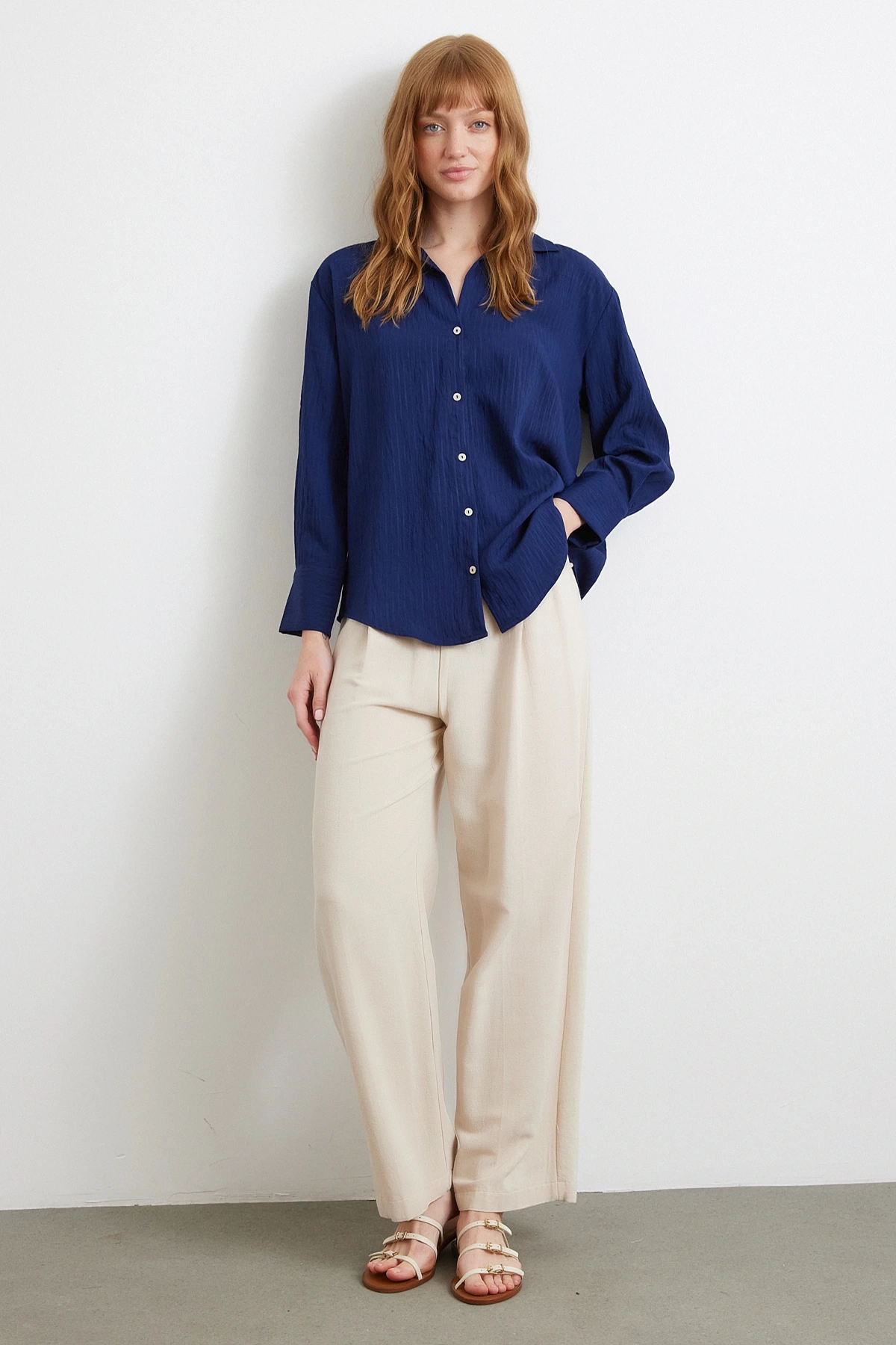 Paralel Çizgili Gömlek Lacivert