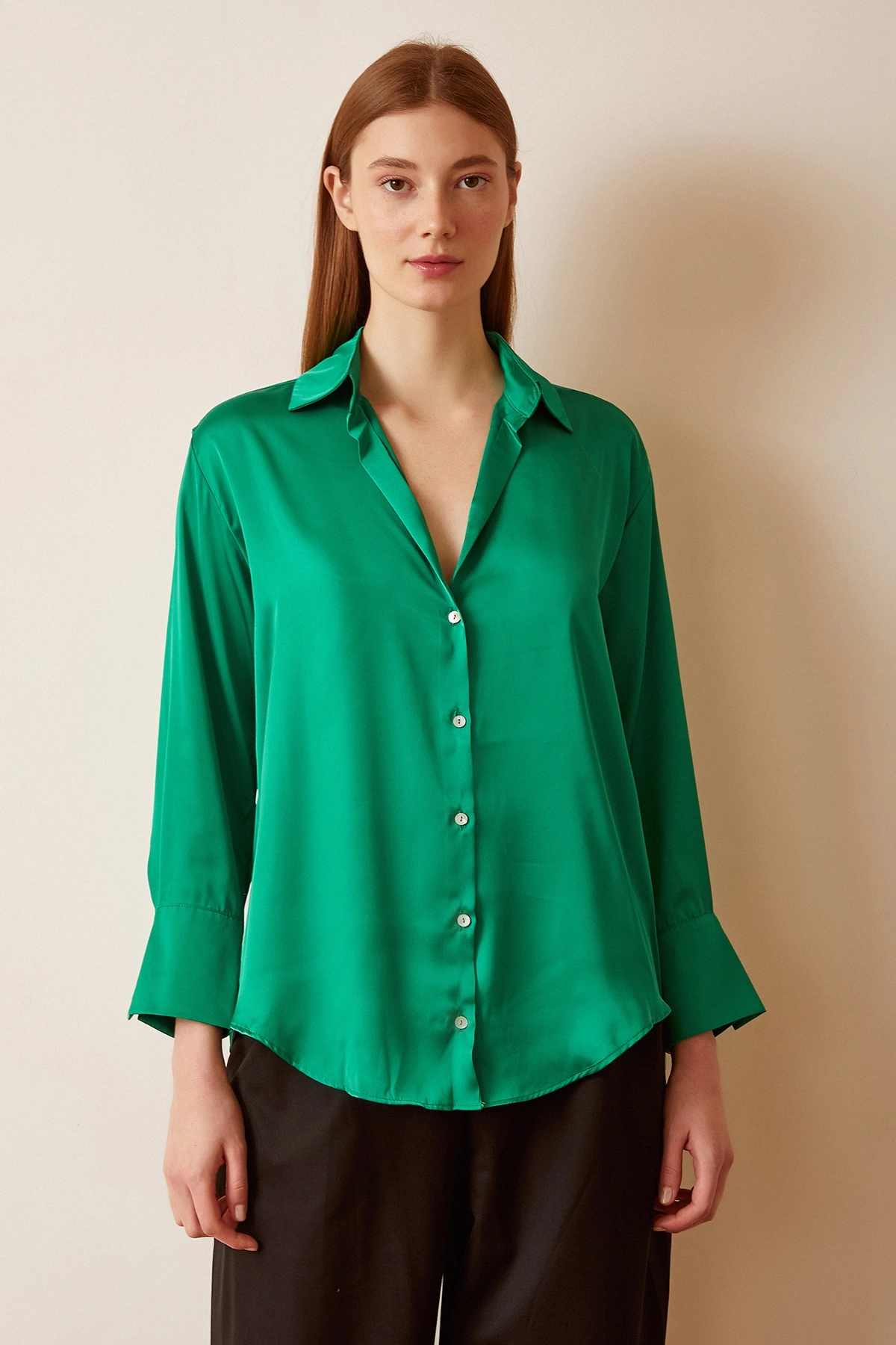 Basic Saten Gömlek Yeşil