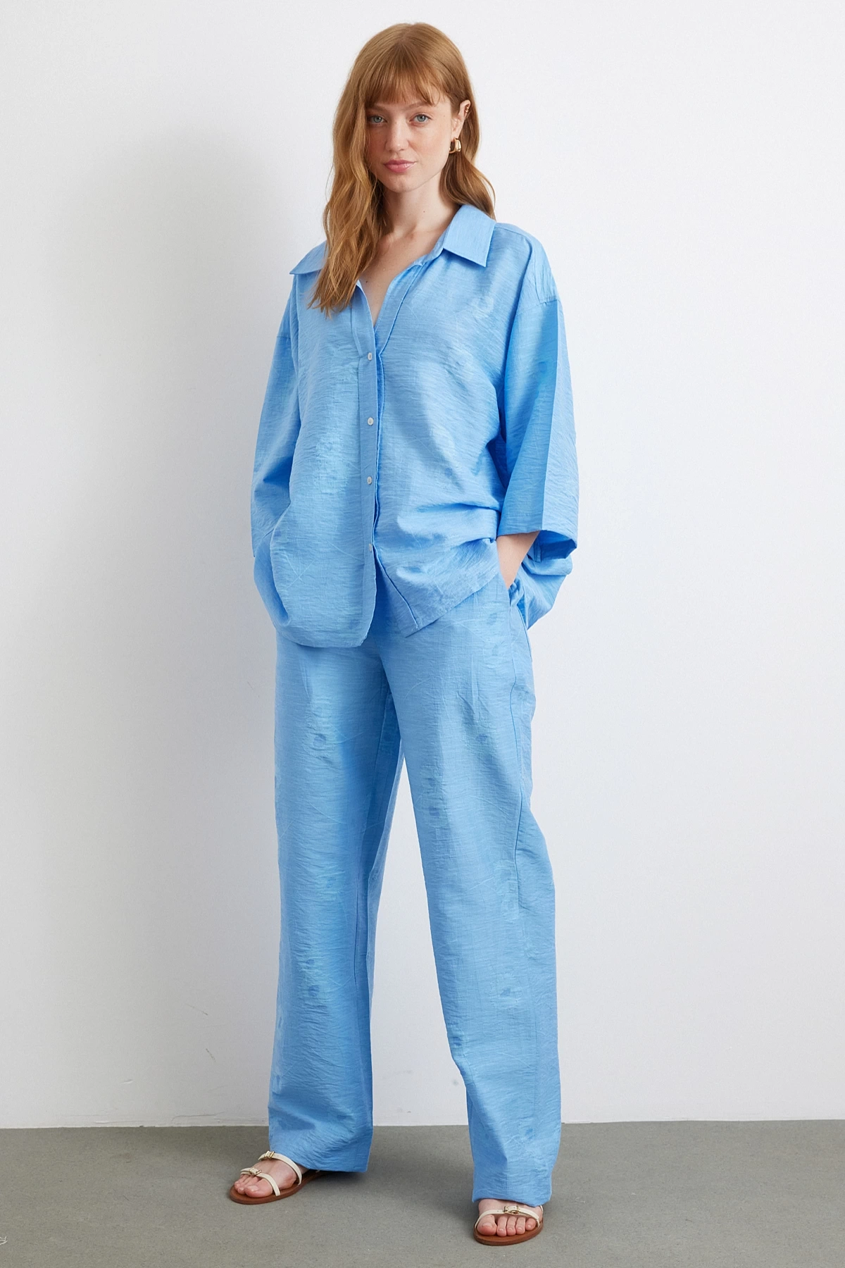 Fakir Kol Oversize Gömlek Mavi