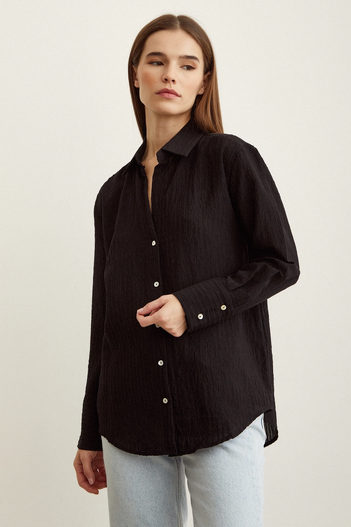 Çizgi Desenli Gömlek Siyah