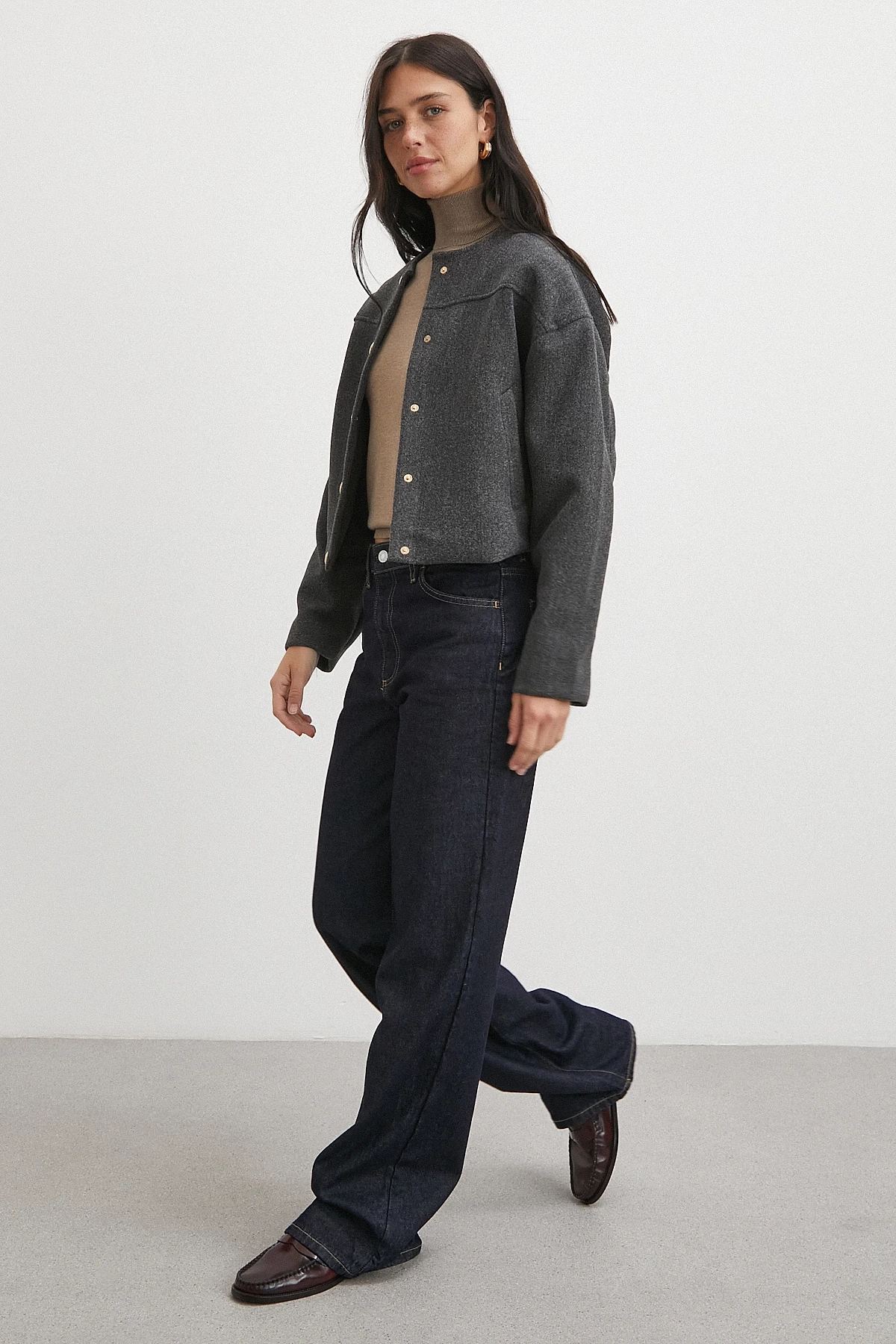 Beli Lastikli Düğmeli Bomber Ceket Antirasit