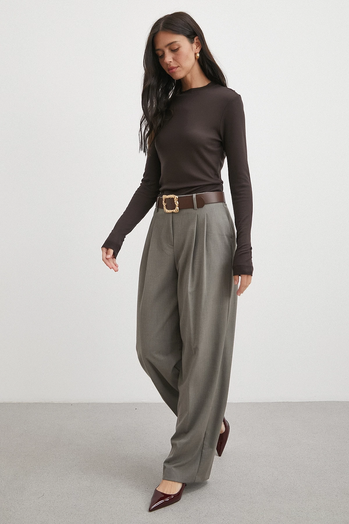 Bisiklet Yaka Kol Bluz Kahve