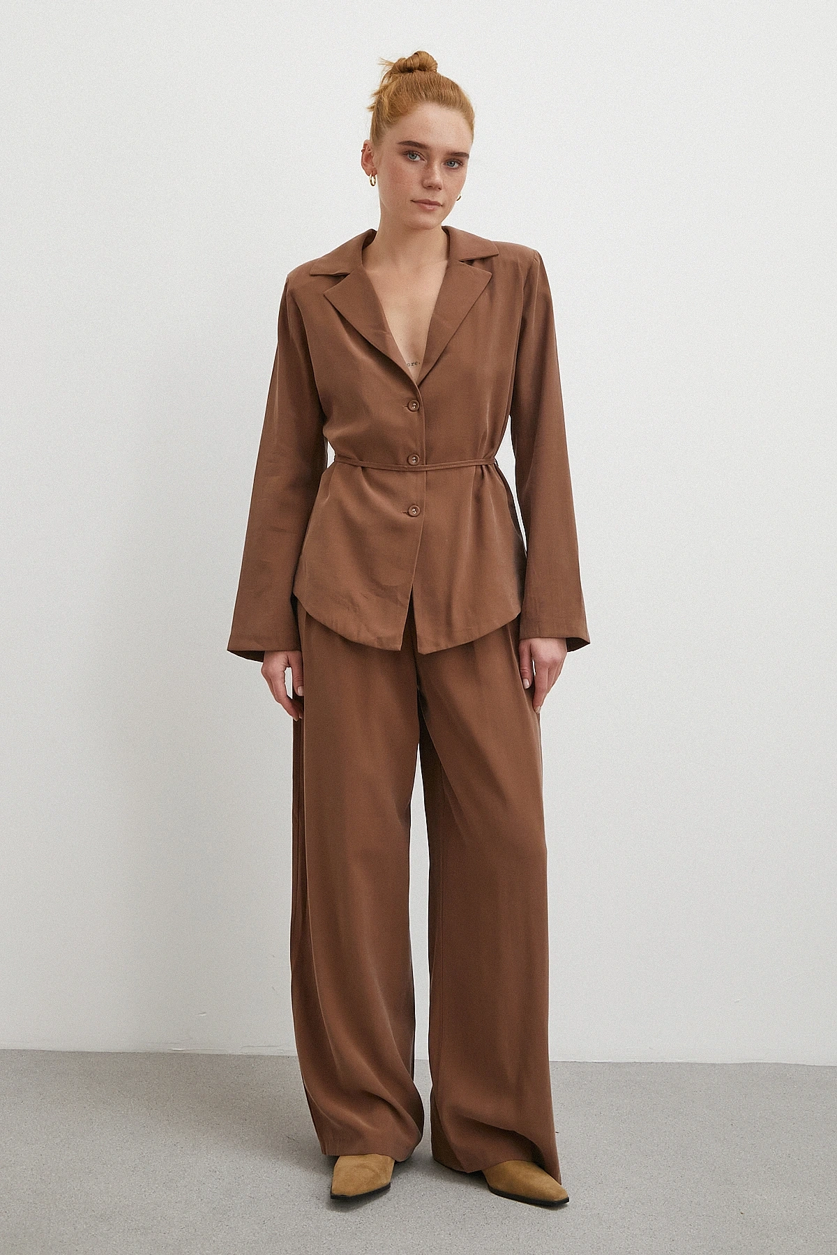 Gömlek Pantolon Modal Takım Kahve