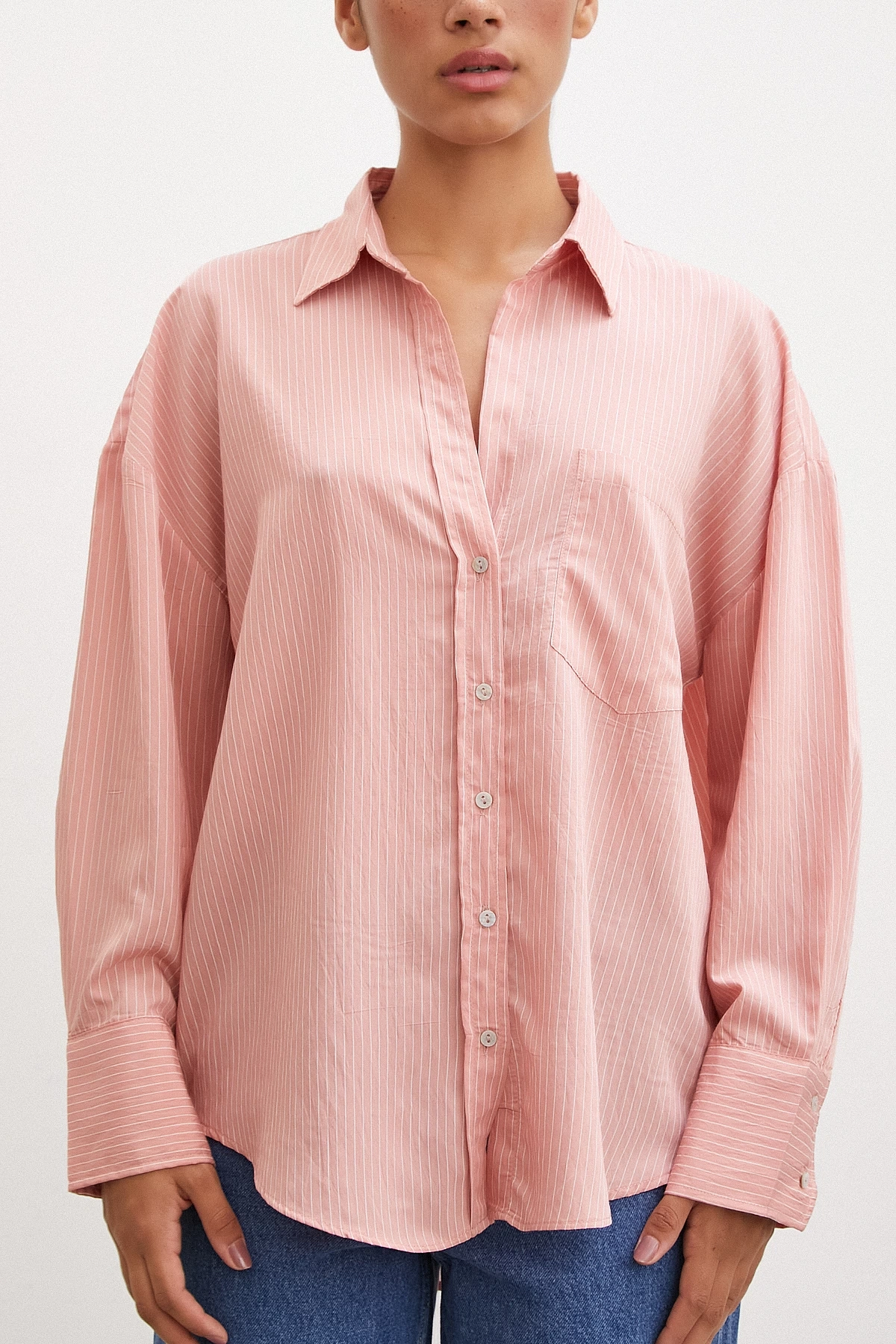 Cepli Çizgili Gömlek Gül Kurusu