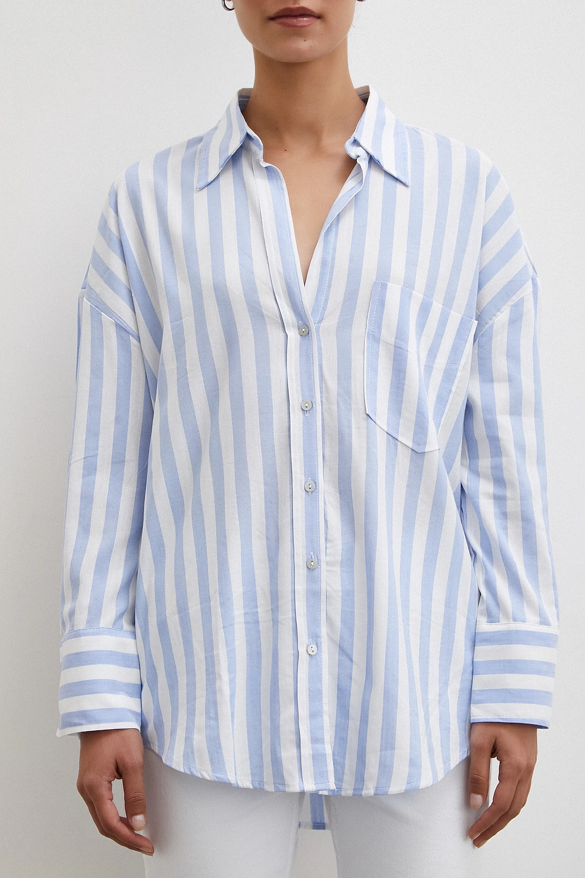 Oversize Cepli Gömlek Mavi