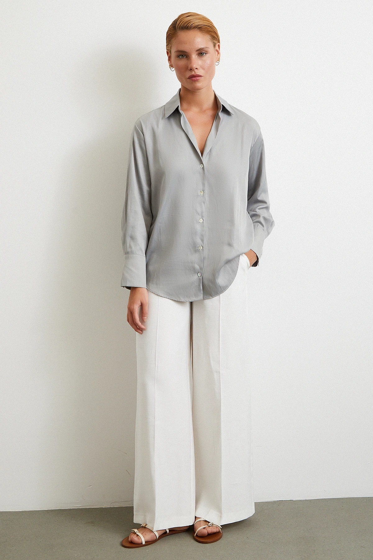 Diagonal Desen Gömlek Gri