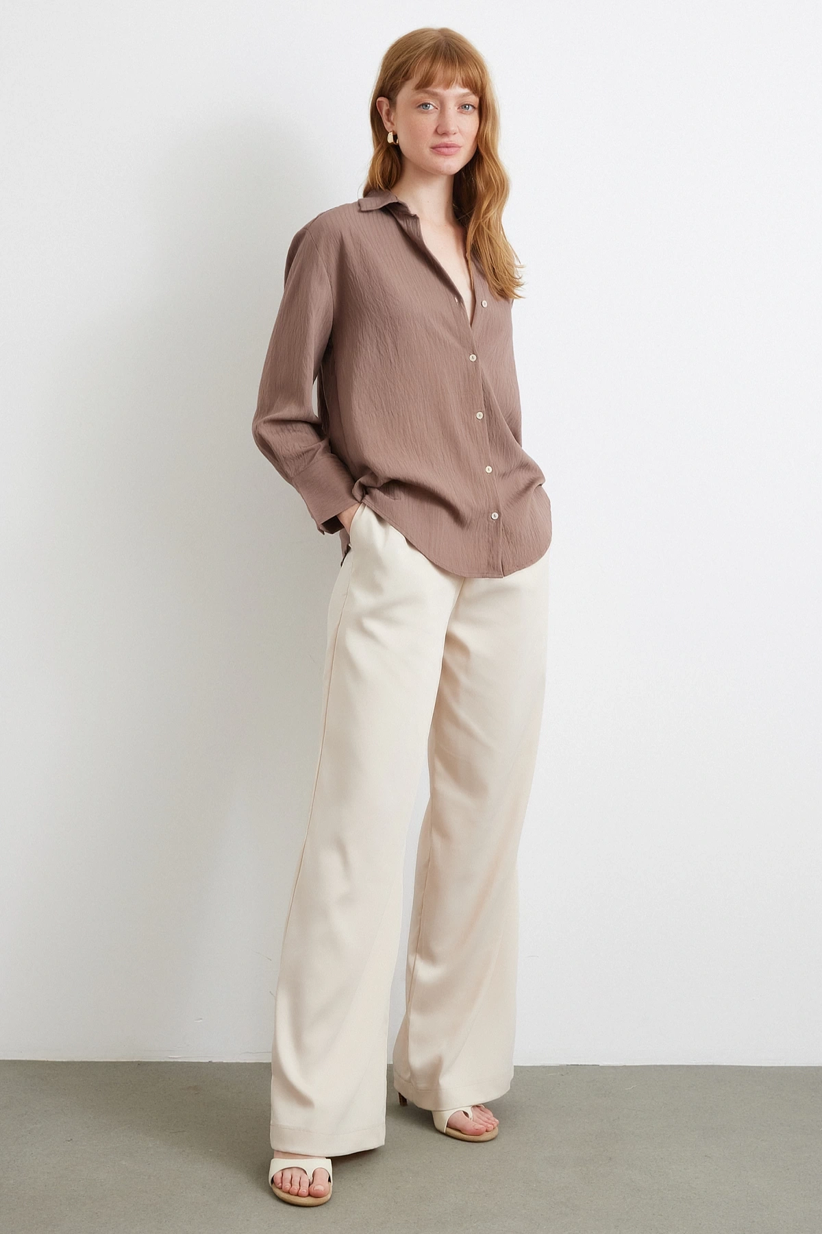 Paralel Çizgili Gömlek Kahve