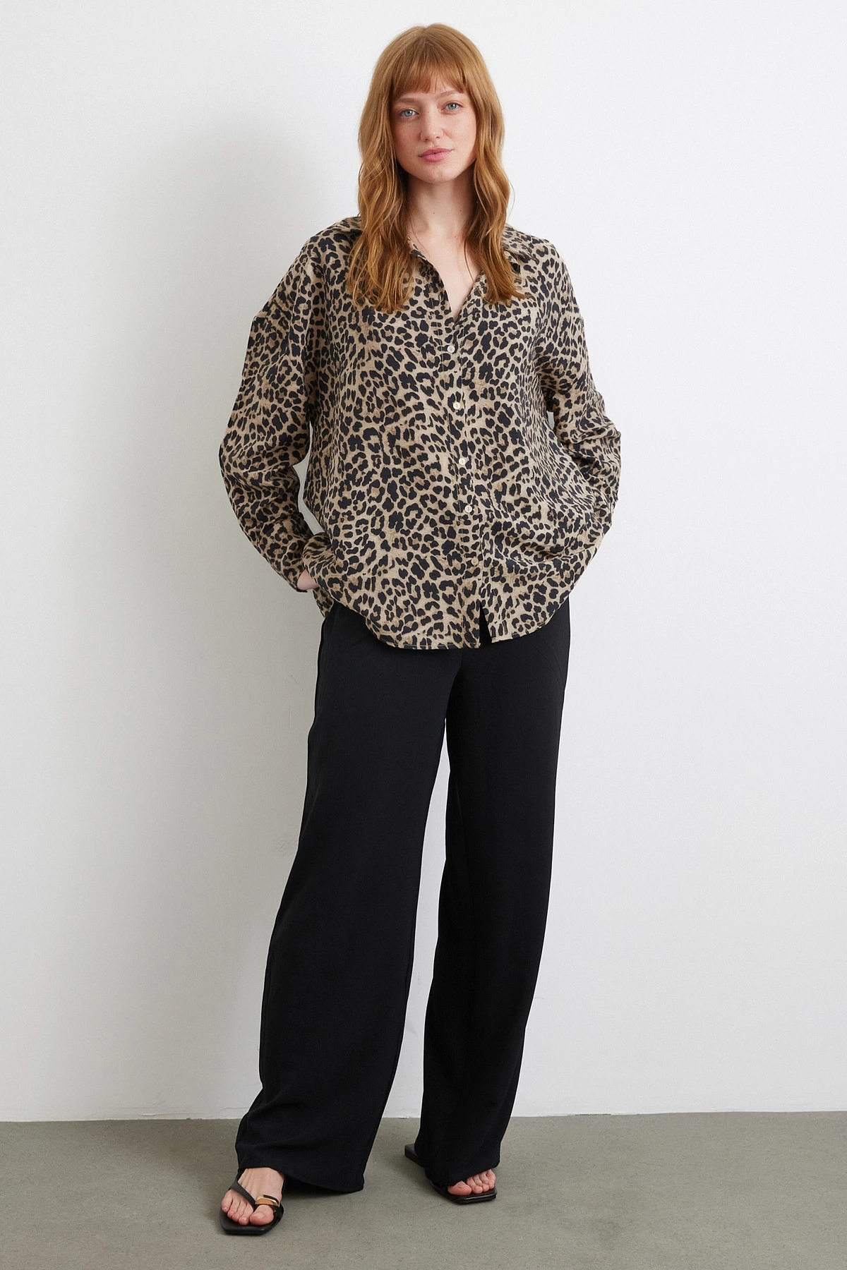 Leopar Desen Javanez Gömlek Siyah