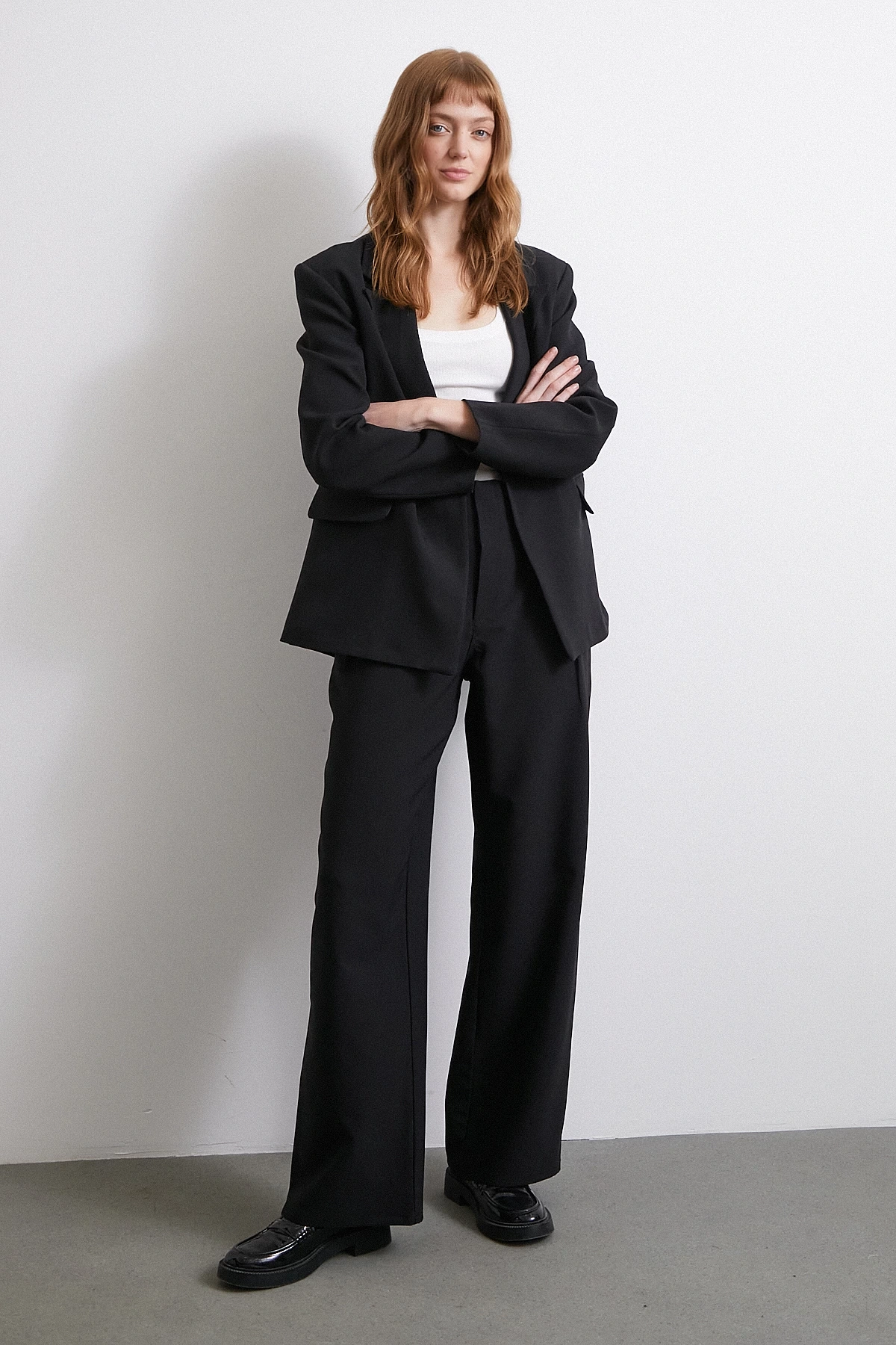 Bel Detaylı Wide Leg Pantolon Siyah