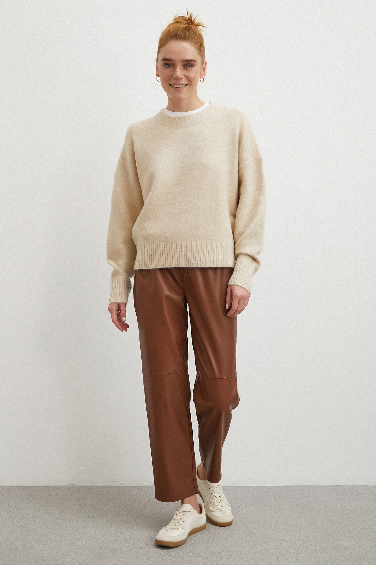 Bağcıklı Deri Pantolon Kahve