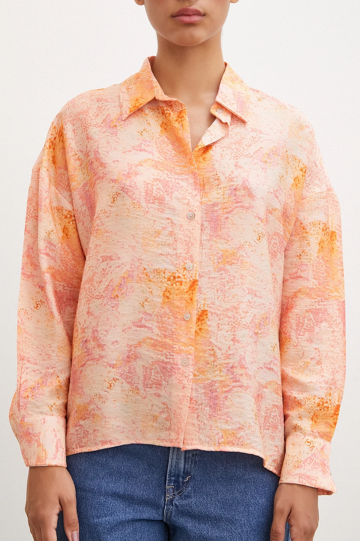 Damla Desenli Modal Gömlek Oranj