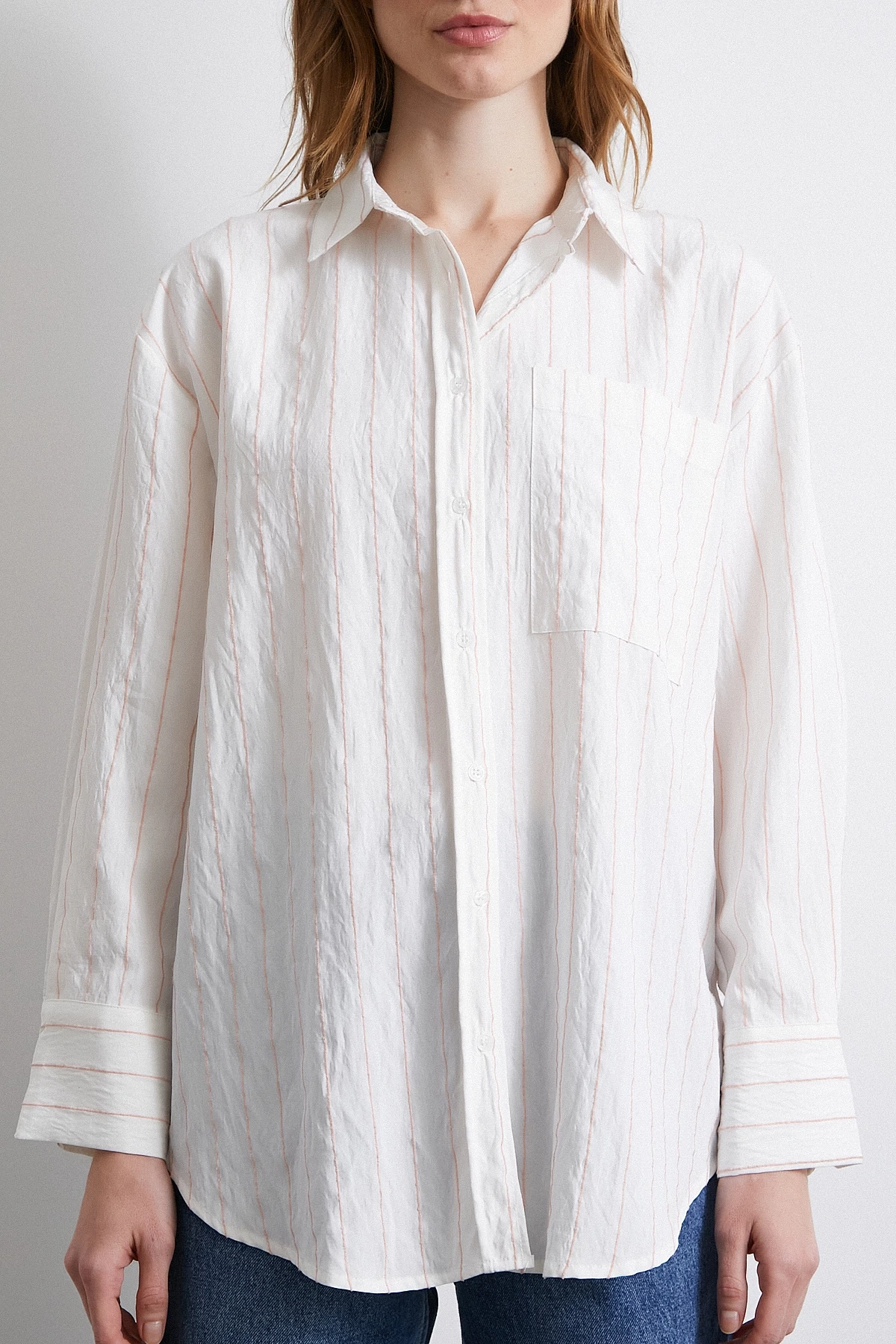 Çizgili Cepli Gömlek Pembe