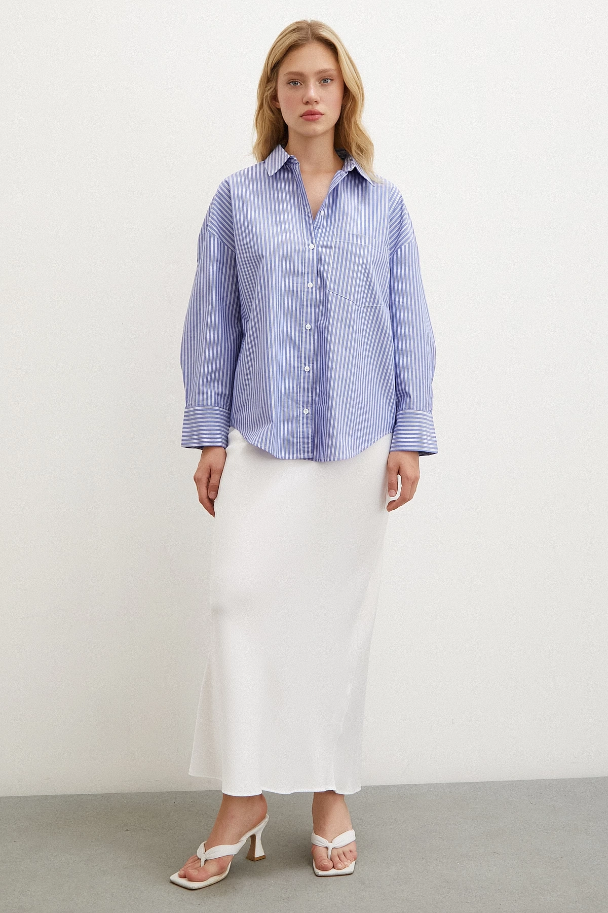 Çizgili Gömlek Mavi