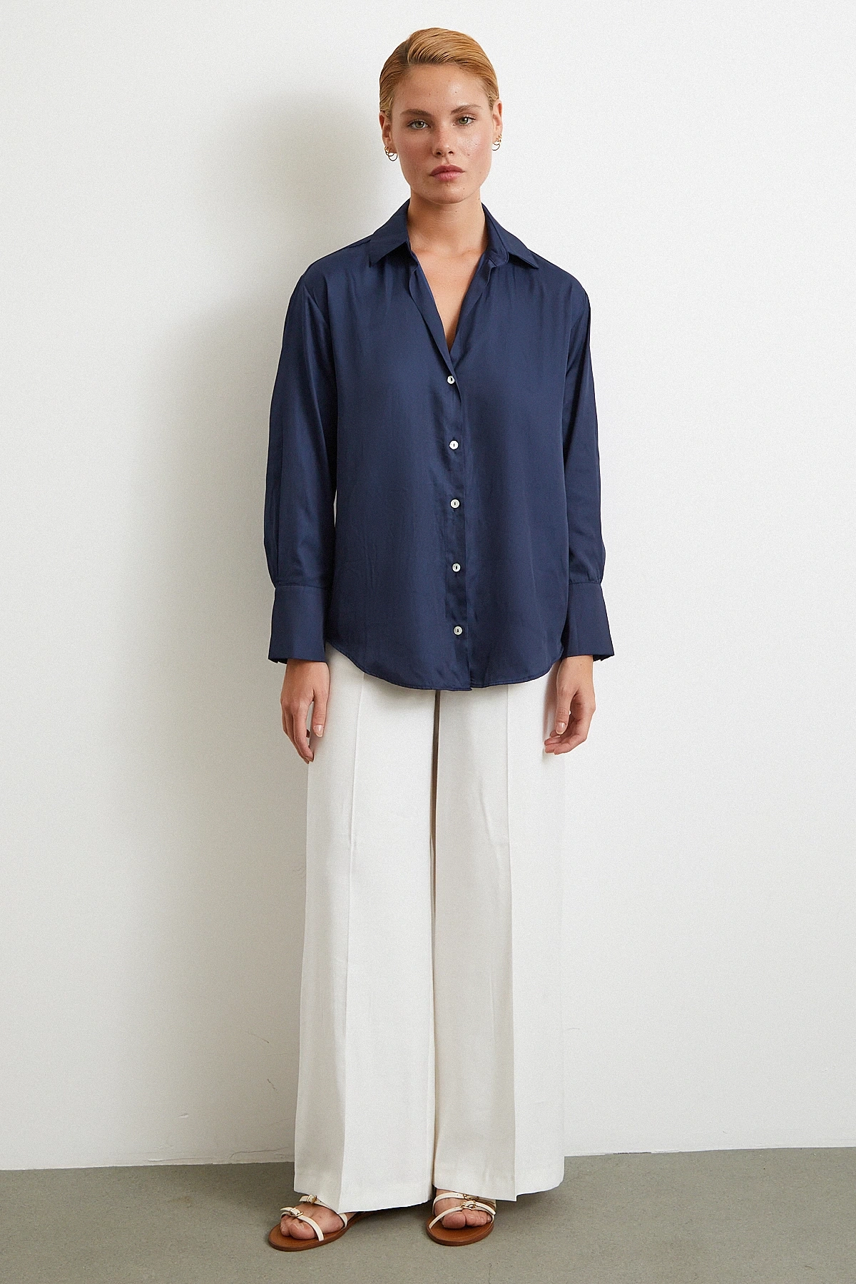 Diagonal Desen Gömlek Lacivert