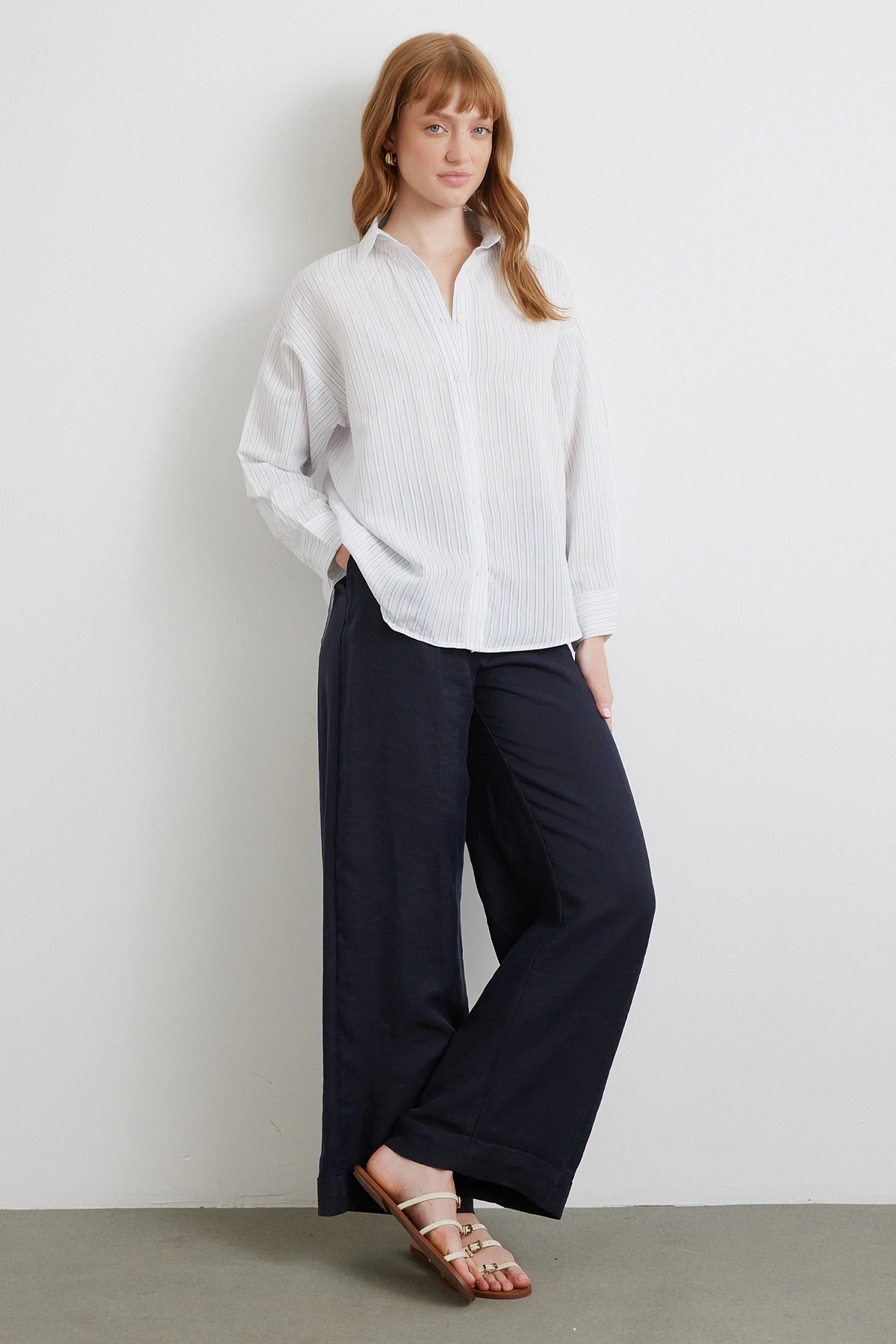 Simetrik Çizgili Gömlek Mavi