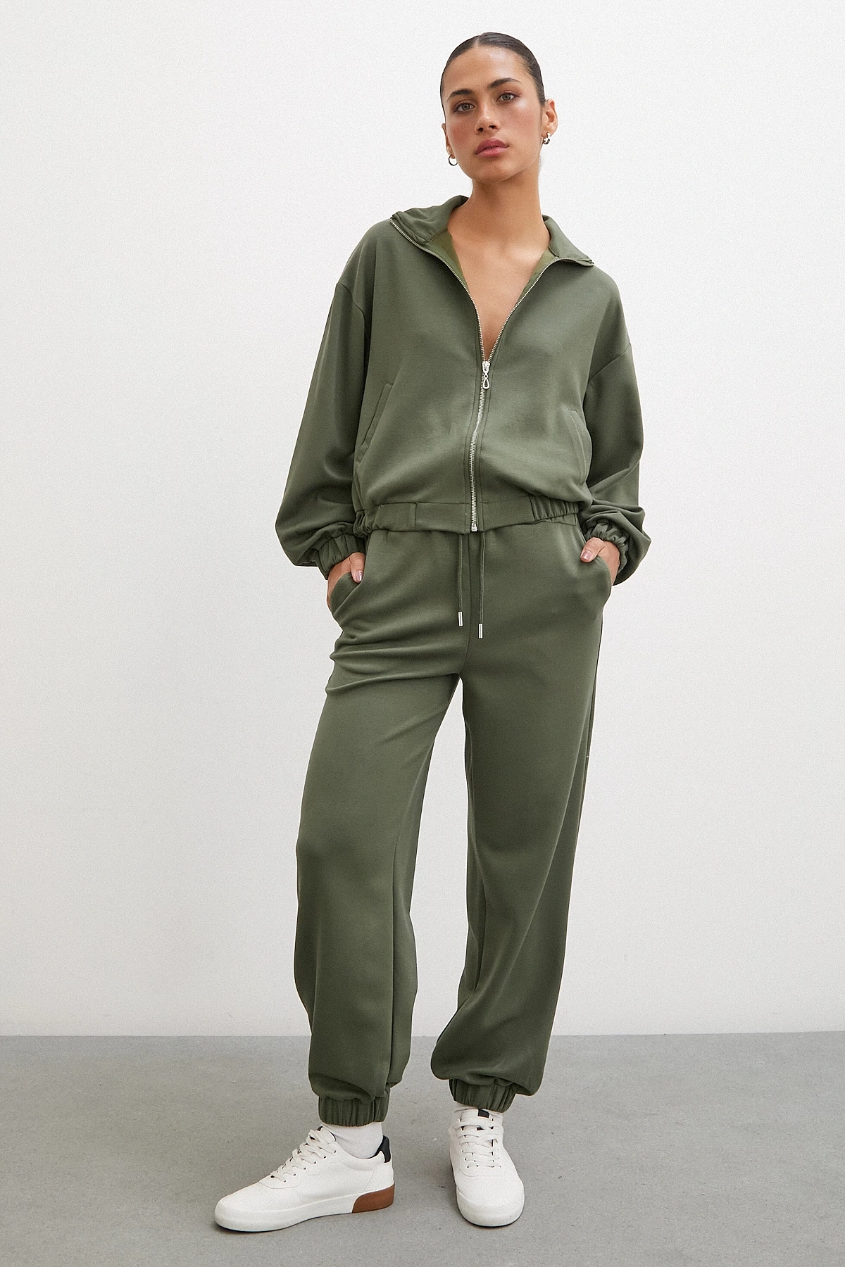 Lastikli Cepli Eşofman Altı Haki