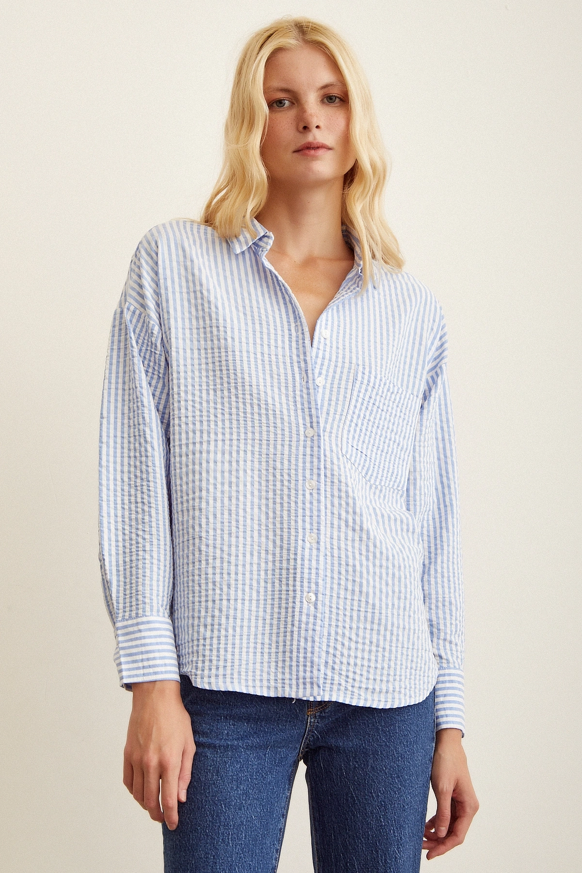 Çizgili Gömlek Mavi