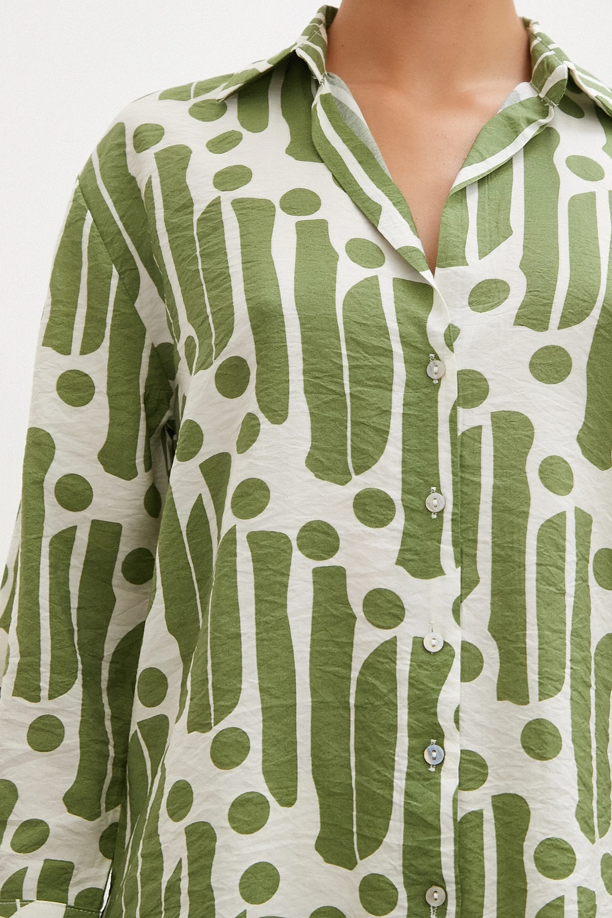 Modern Desen Modal Gömlek Yeşil