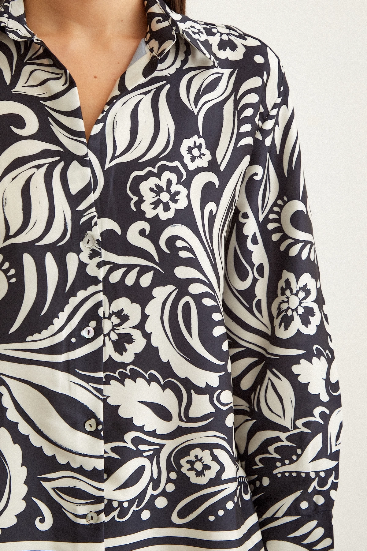 Renkli Baskılı Poplin Gömlek Mavi