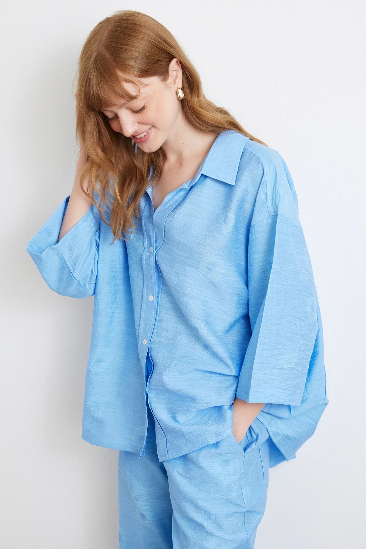 Arka Cepli Salaş Pantolon Mavi