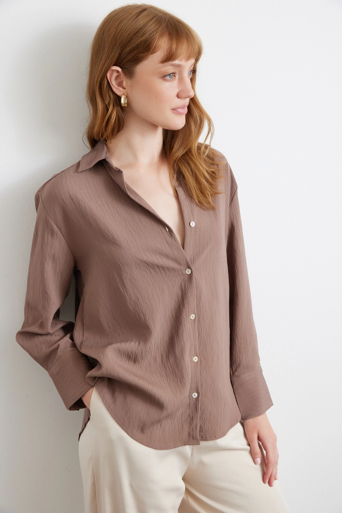 Paralel Çizgili Gömlek Kahve