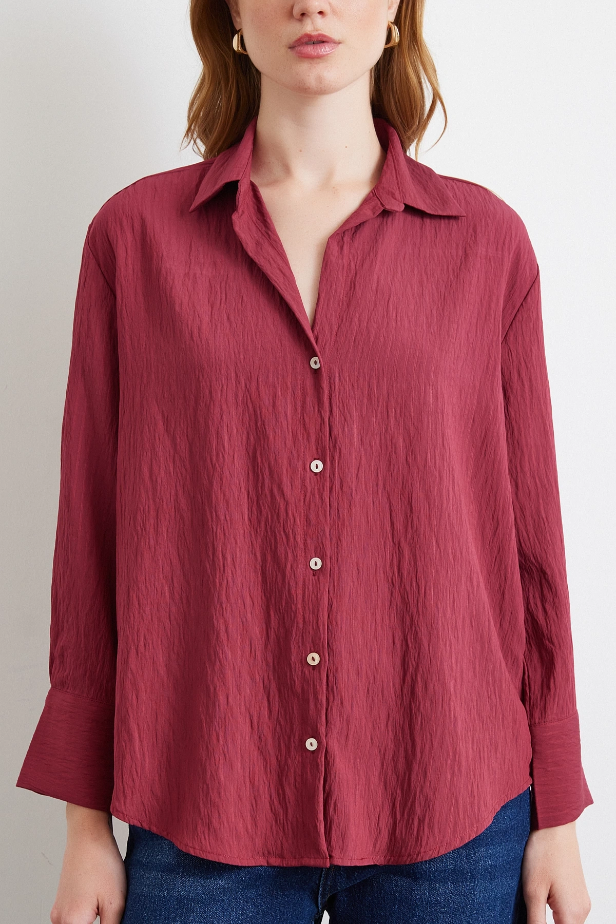 Paralel Çizgili Gömlek Bordo