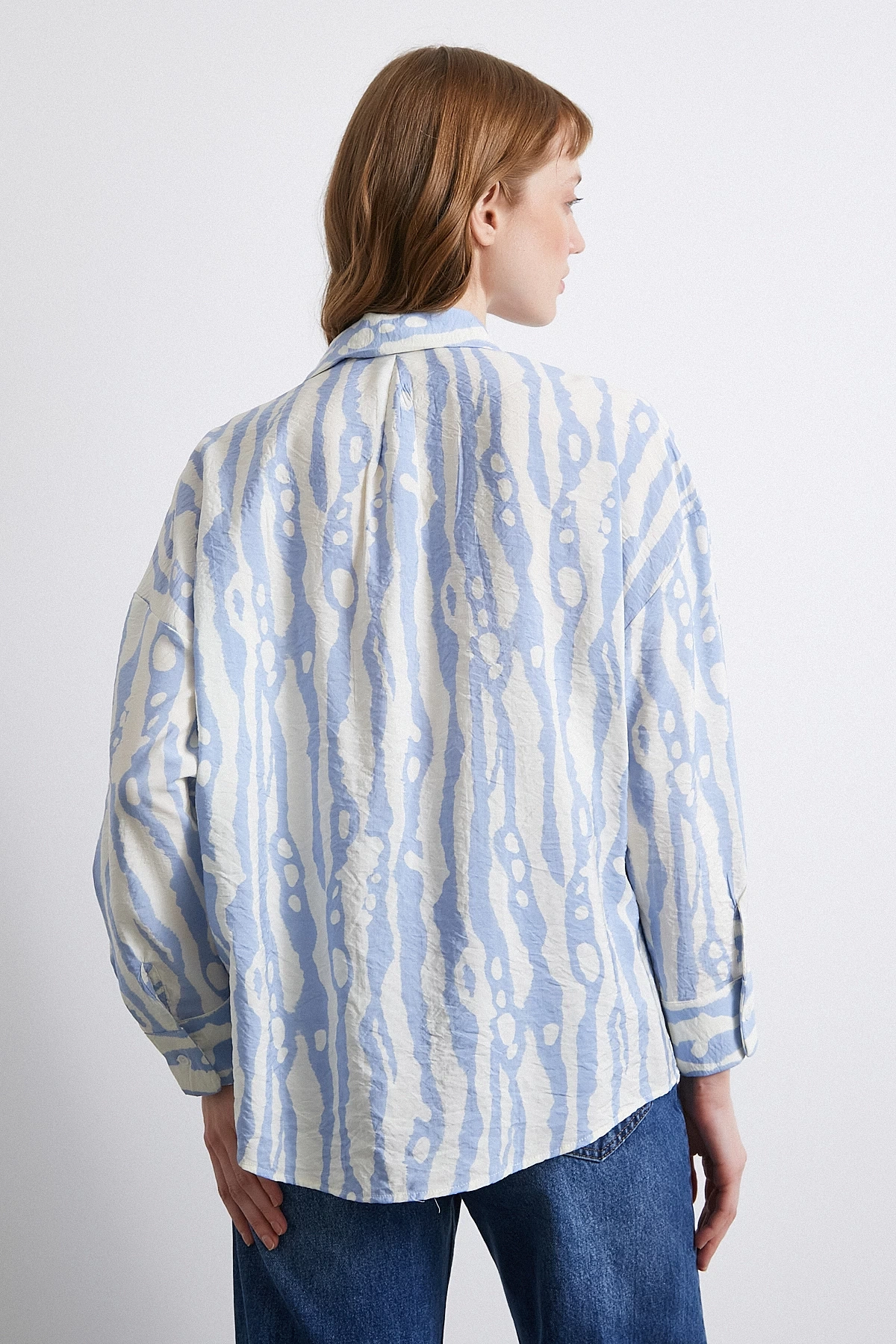 Zebra Desen Modal Gömlek Mavi
