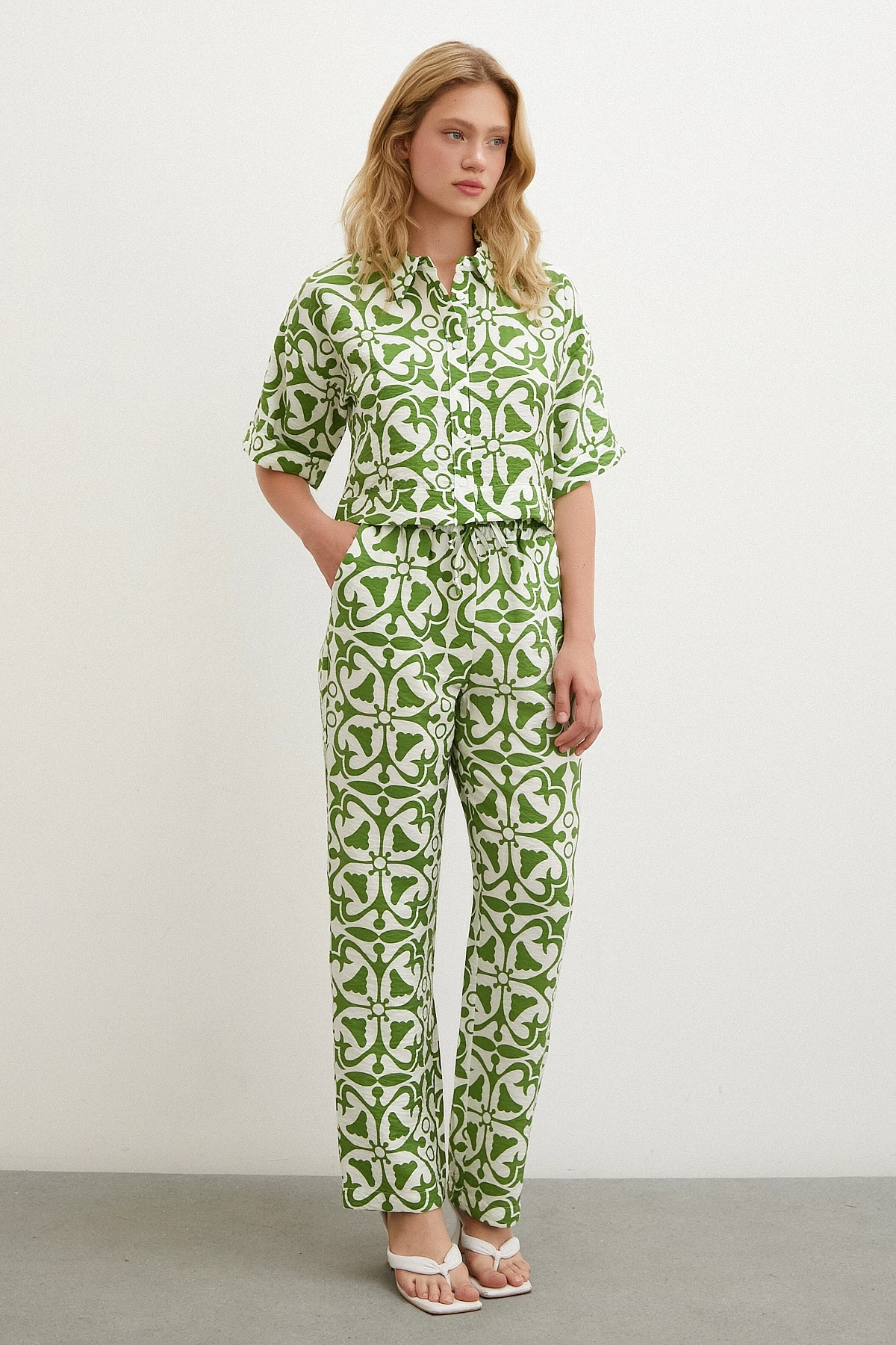 Kısa Kollu Crop Gömlek Yeşil