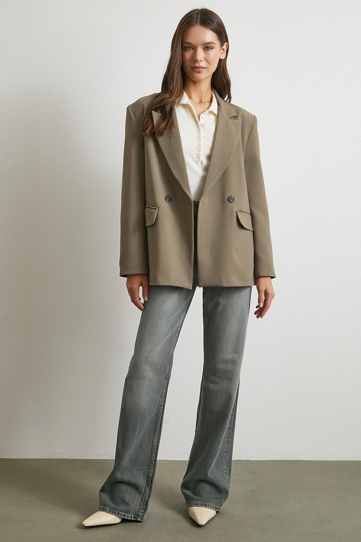 Beş Cepli Yüksek Bel Jean Füme