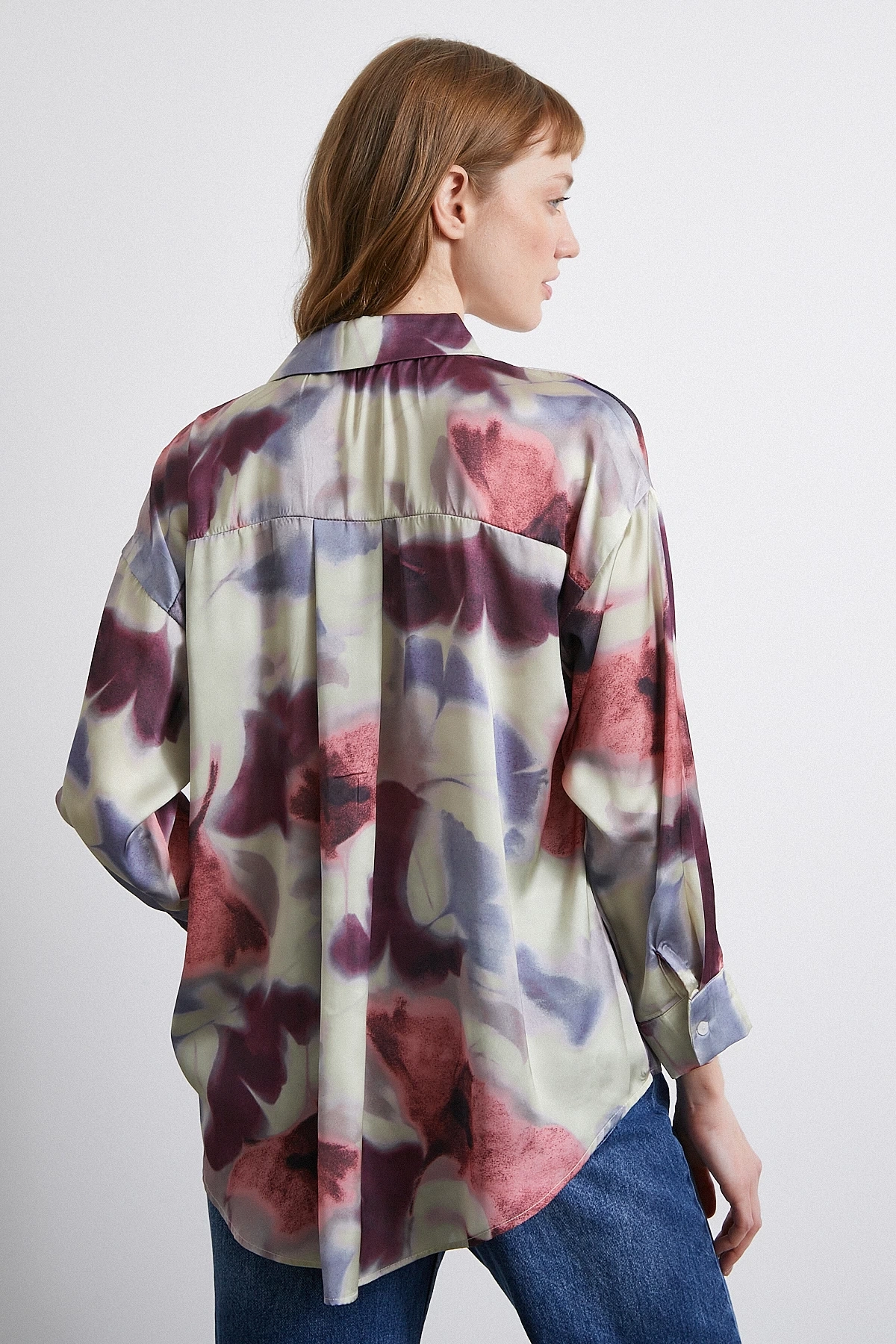 Batik Desen Saten Gömlek Lila