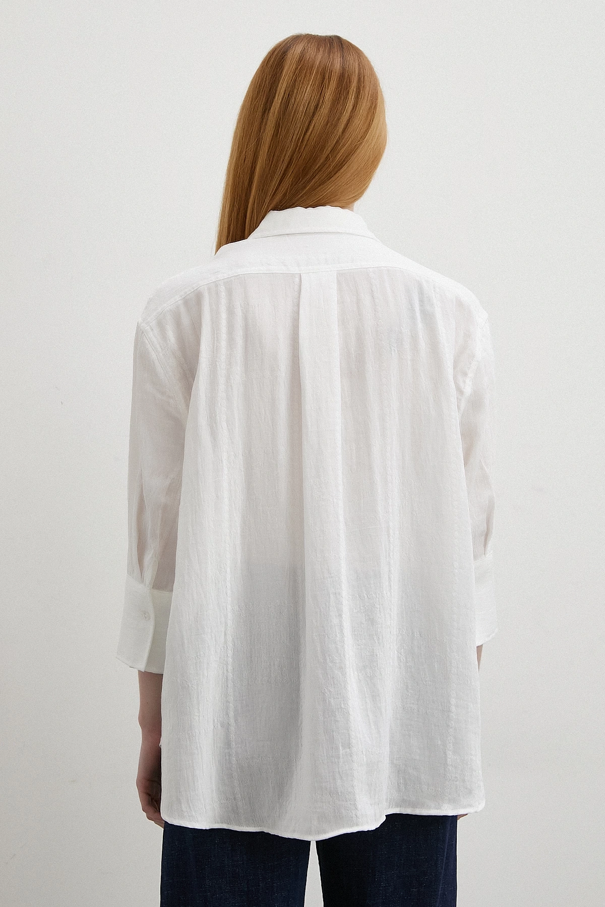 Çift İğneli Fakir Kol Gömlek Beyaz