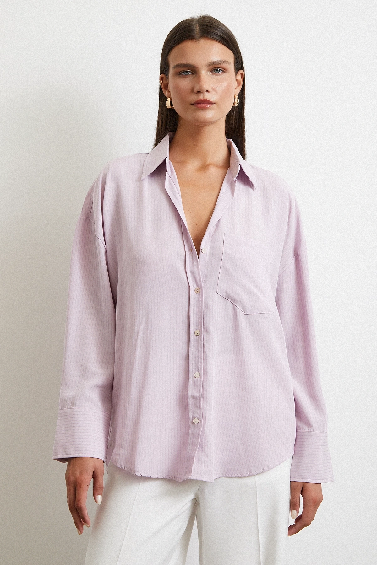 Cepli Çizgili Gömlek Lila