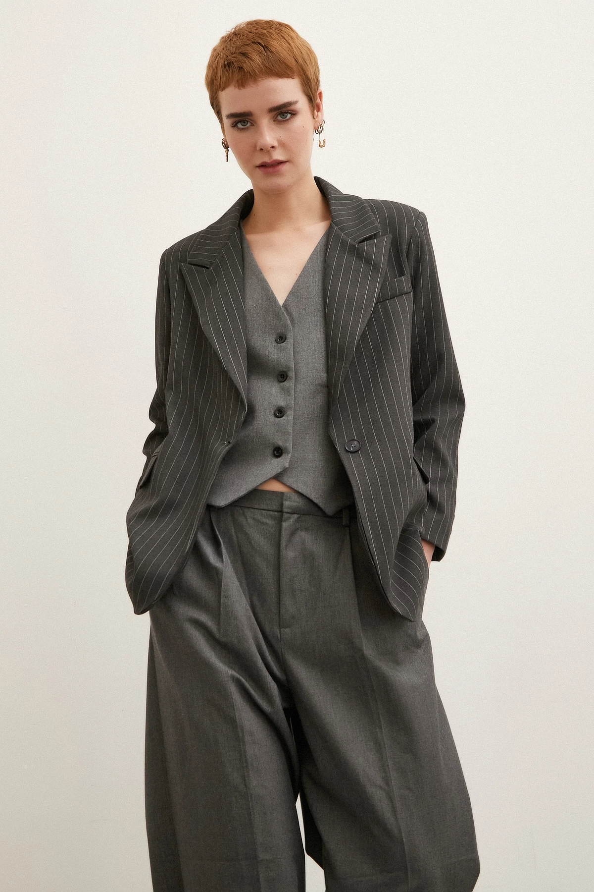 Çizgili Blazer Ceket Antirasit