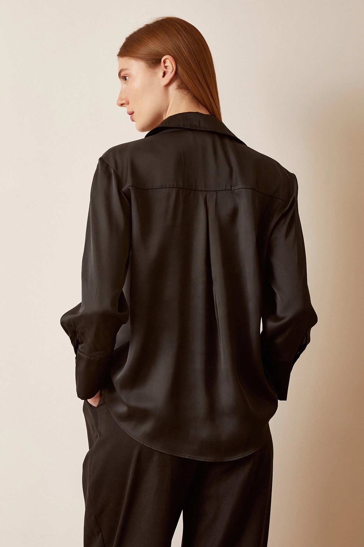 Basic Saten Gömlek Siyah