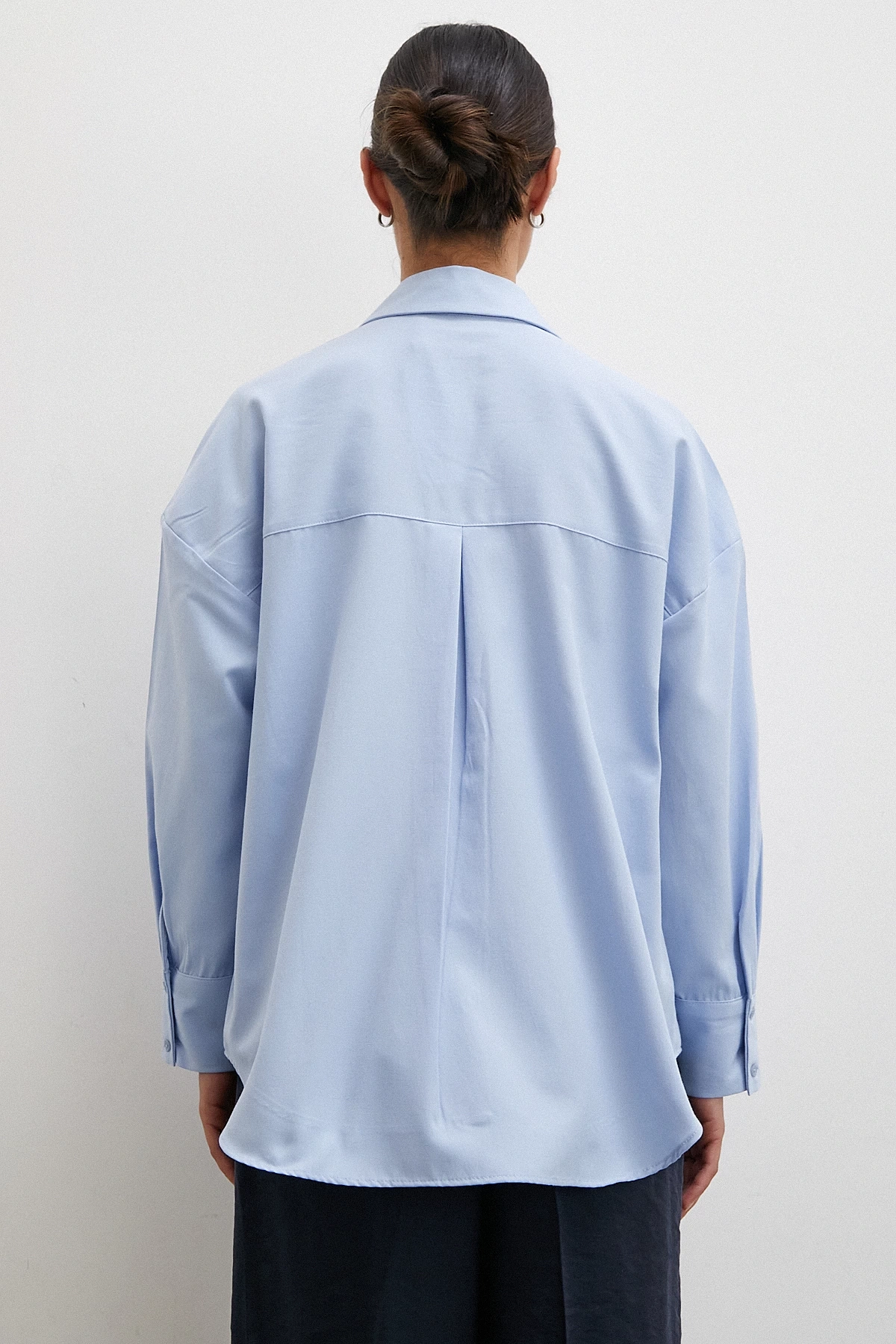 Puantiyeli Oversize Gömlek Mavi