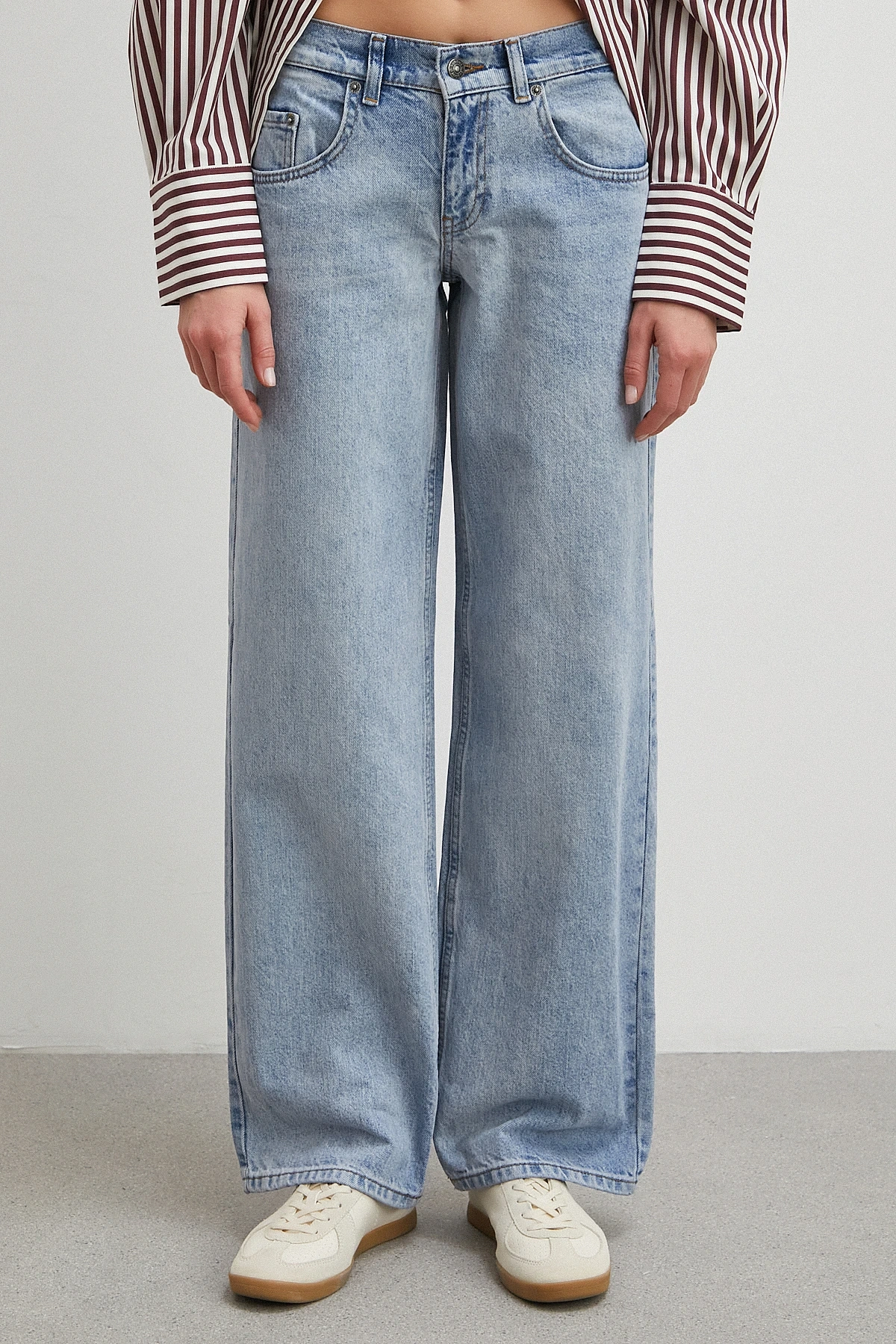 Düşük Bel Wide Leg Jean Mavi