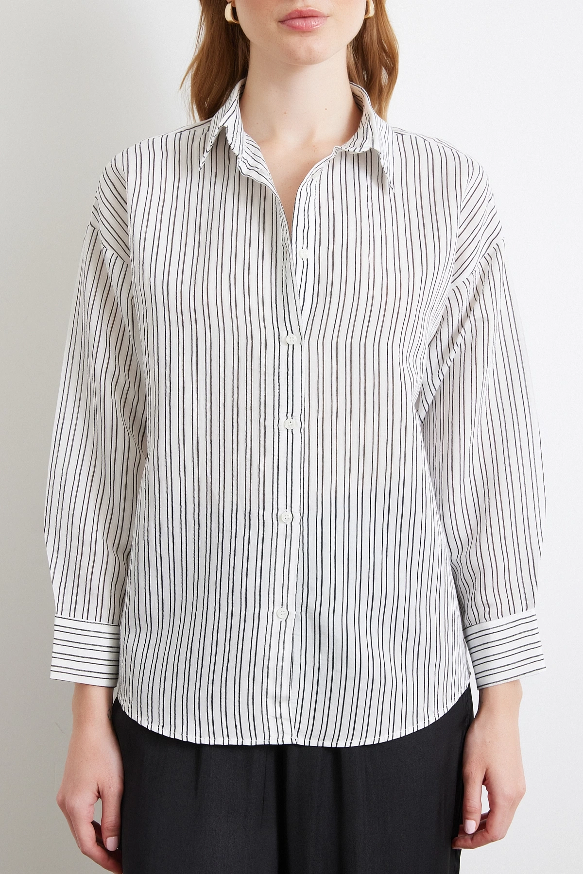 Simetrik Çizgili Gömlek Siyah