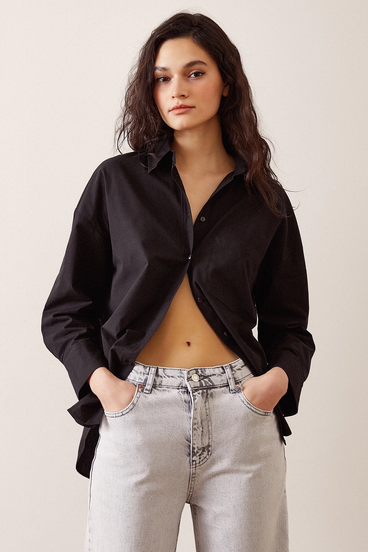 Basic Poplin Gömlek Siyah